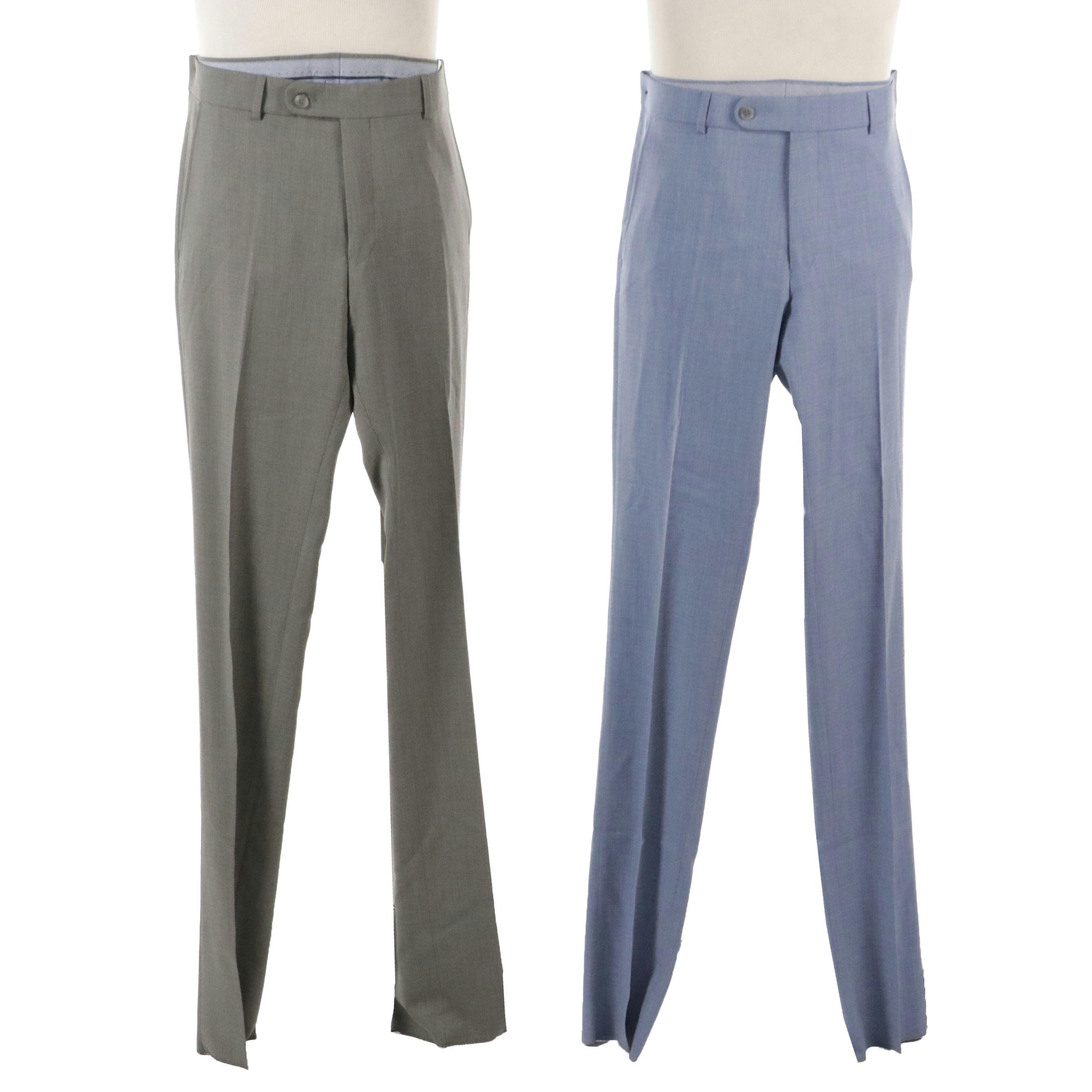 Men's Ballin Comfort-"Eze" Theo Slim Fit Dress Pants in Gray & Blue Wool, W Tags