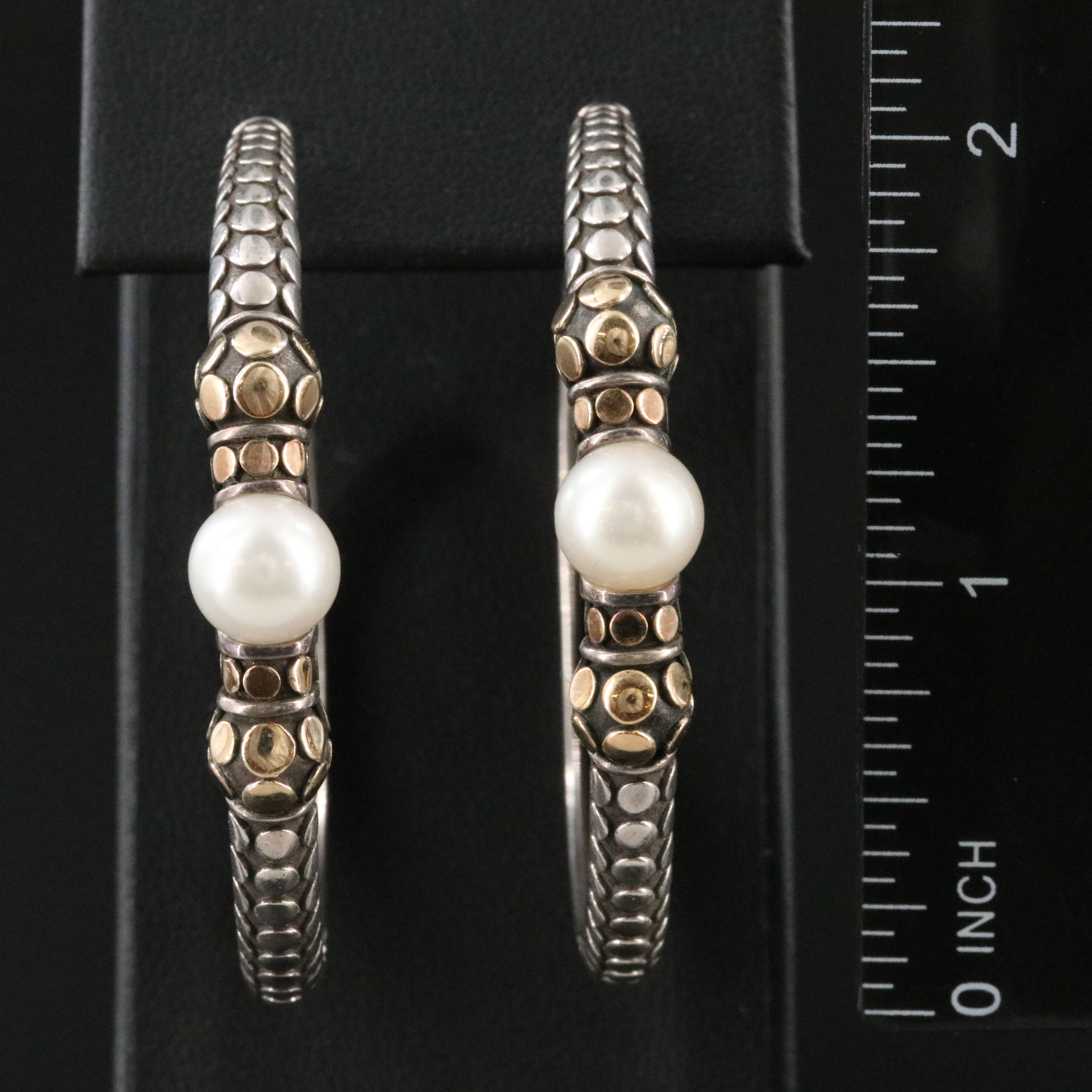 John Hardy Dot Sterling and Pearl Hoop Earrings with 18K Accents