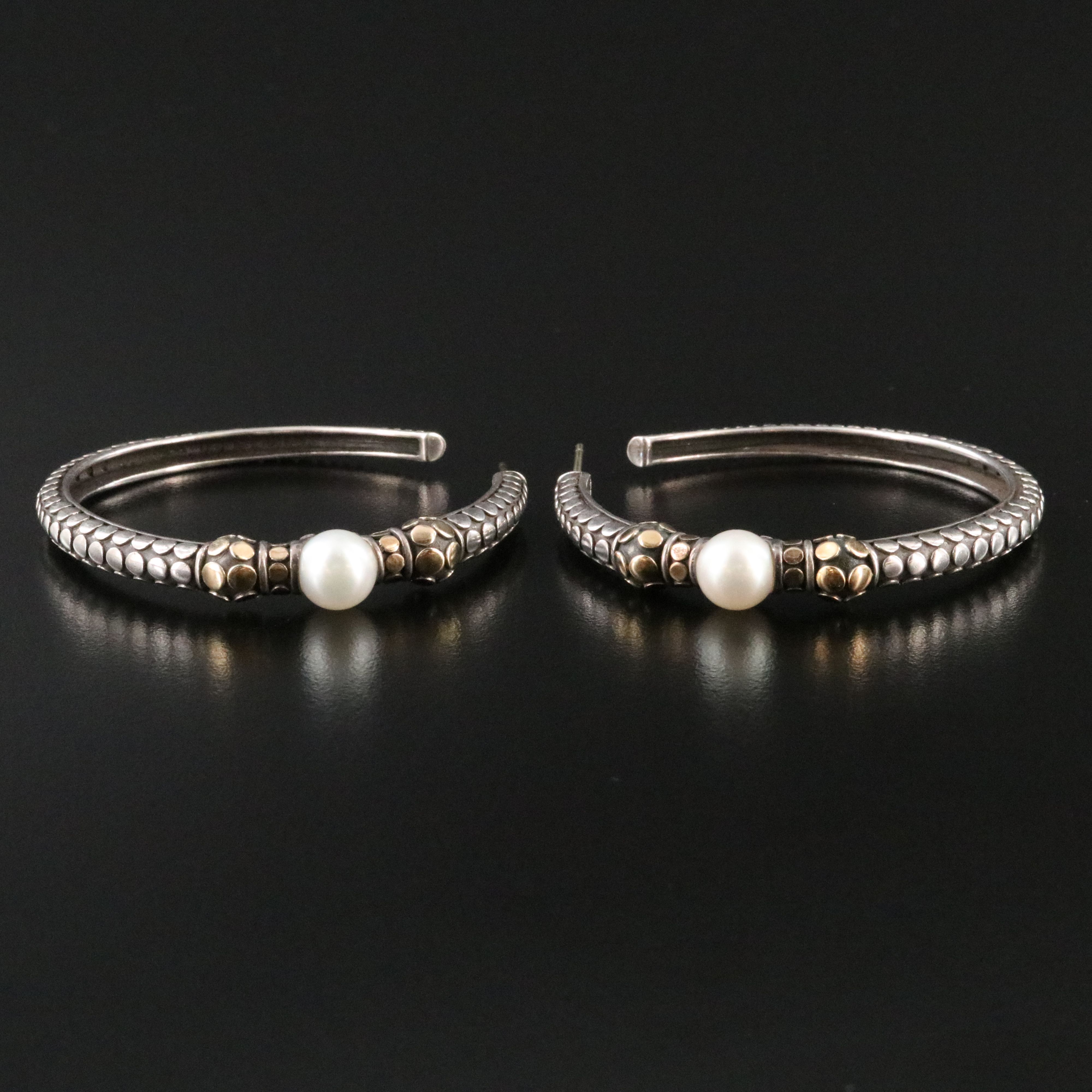 John Hardy Dot Sterling and Pearl Hoop Earrings with 18K Accents