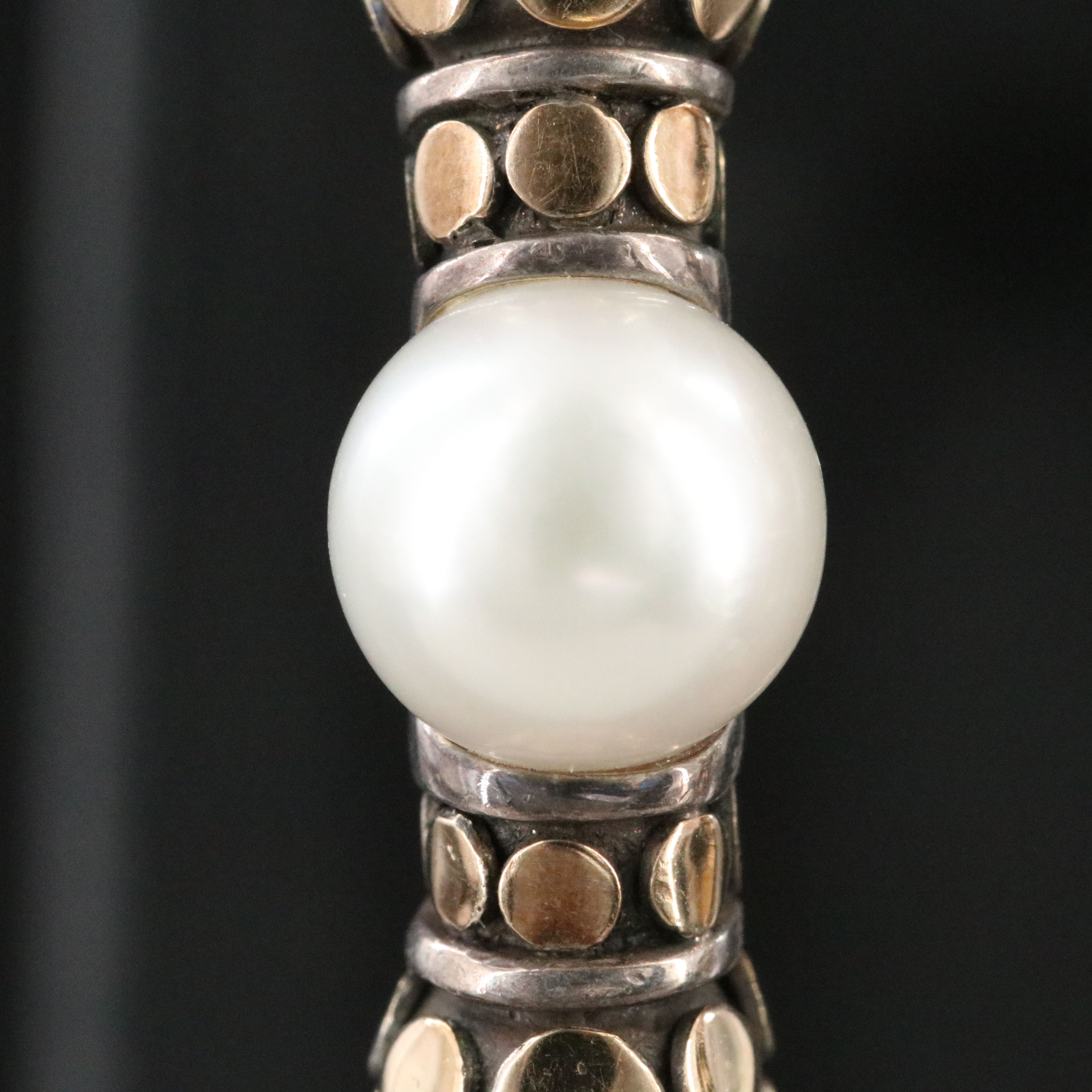 John Hardy Dot Sterling and Pearl Hoop Earrings with 18K Accents