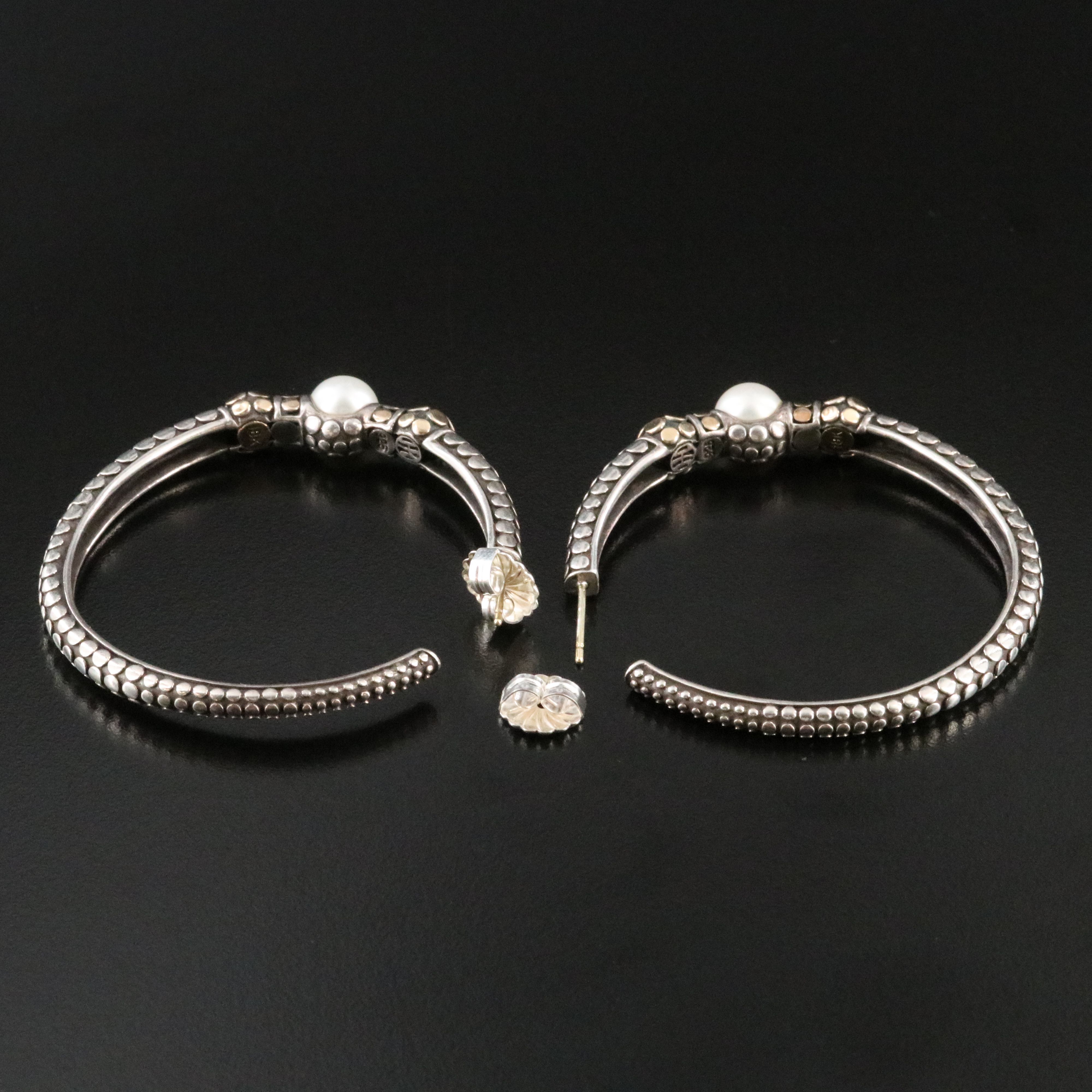 John Hardy Dot Sterling and Pearl Hoop Earrings with 18K Accents