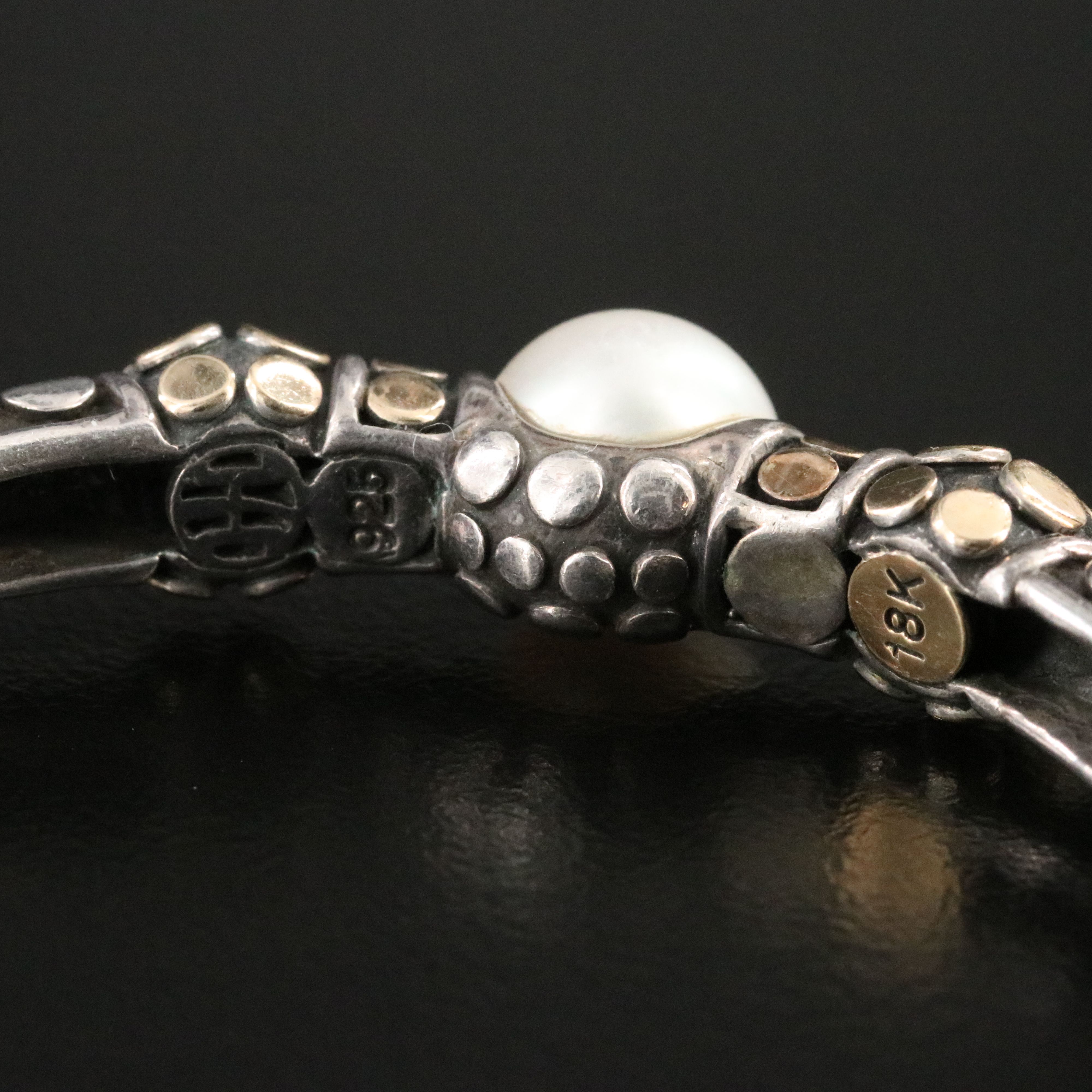 John Hardy Dot Sterling and Pearl Hoop Earrings with 18K Accents