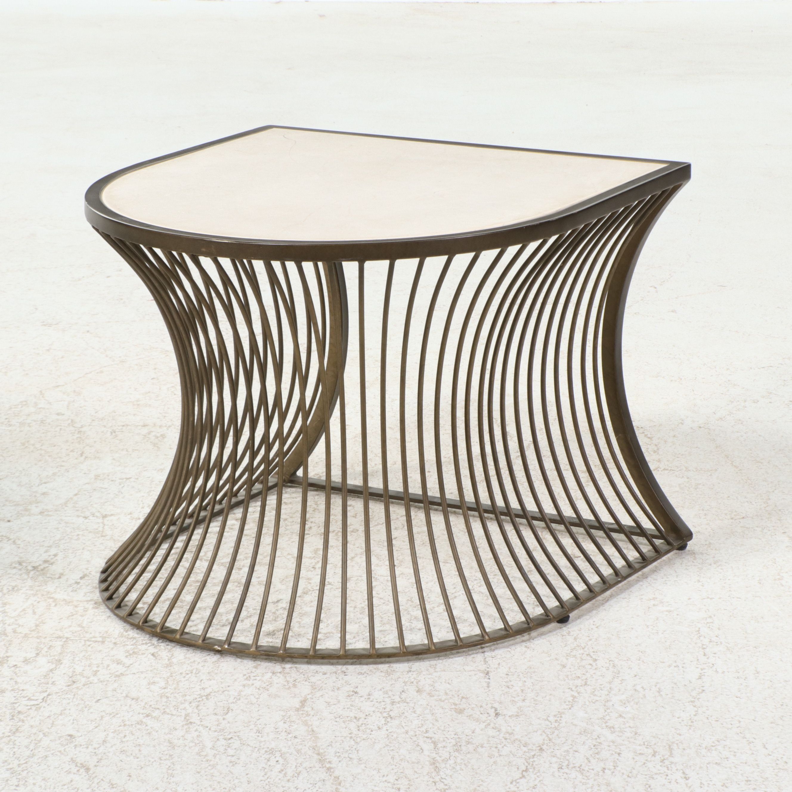 Pair of Arhaus "Platner" Style Bronze Wire Stone Top Side Tables, 21st Century