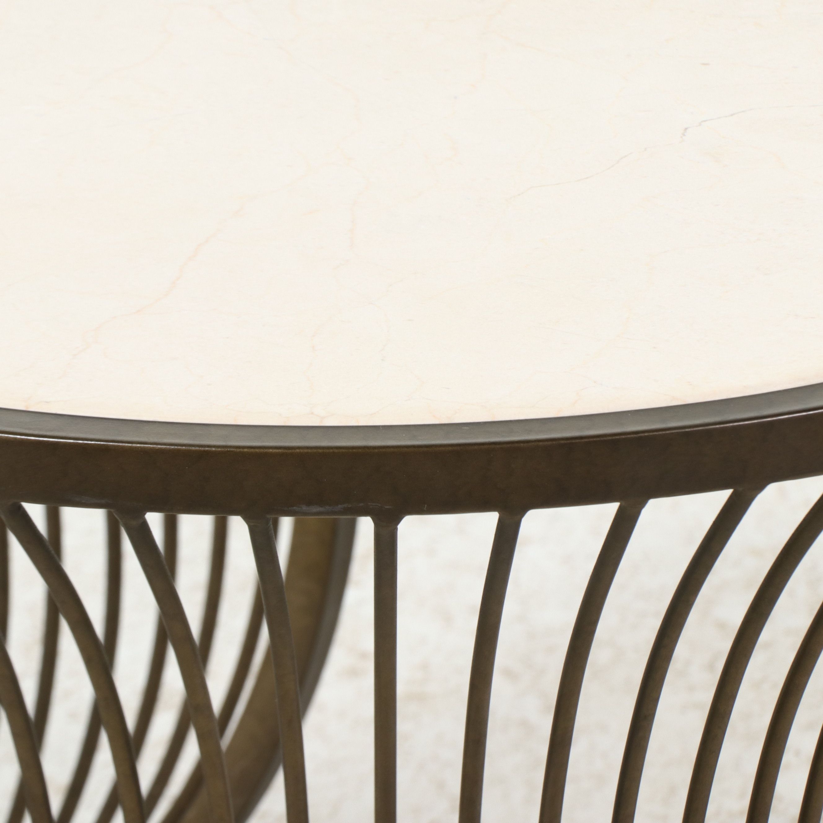 Pair of Arhaus "Platner" Style Bronze Wire Stone Top Side Tables, 21st Century