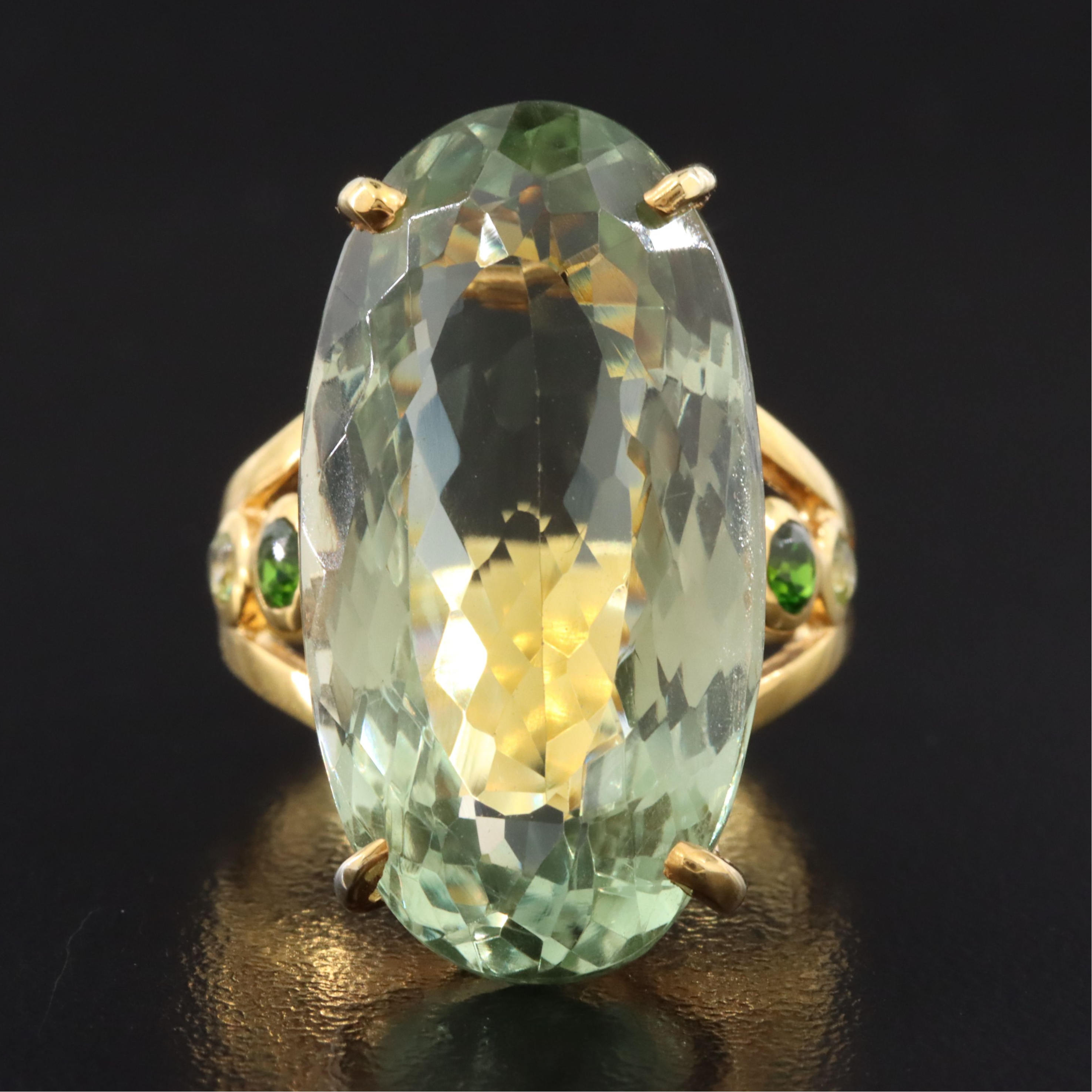 Sterling Prasiolite and Diopside Ring