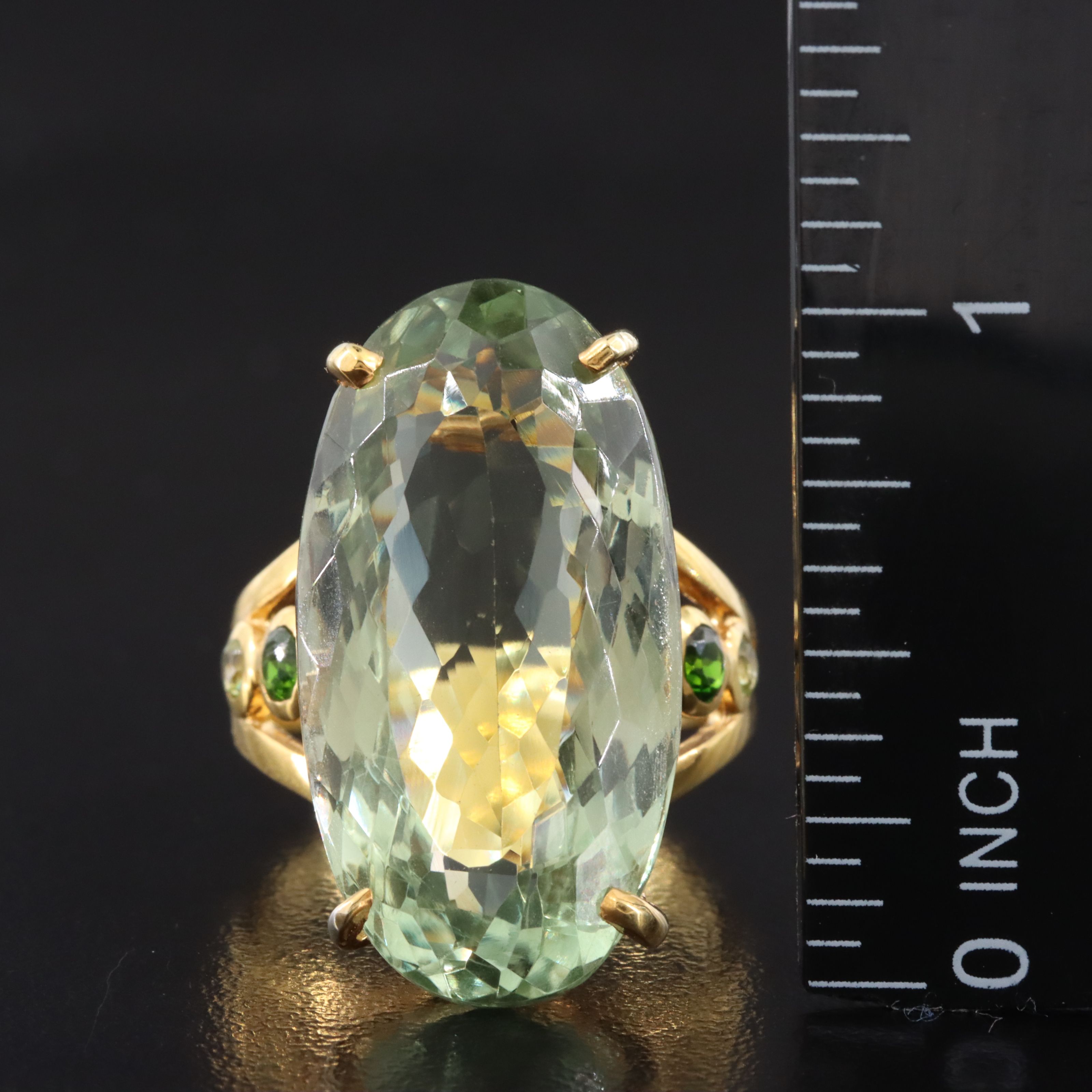 Sterling Prasiolite and Diopside Ring