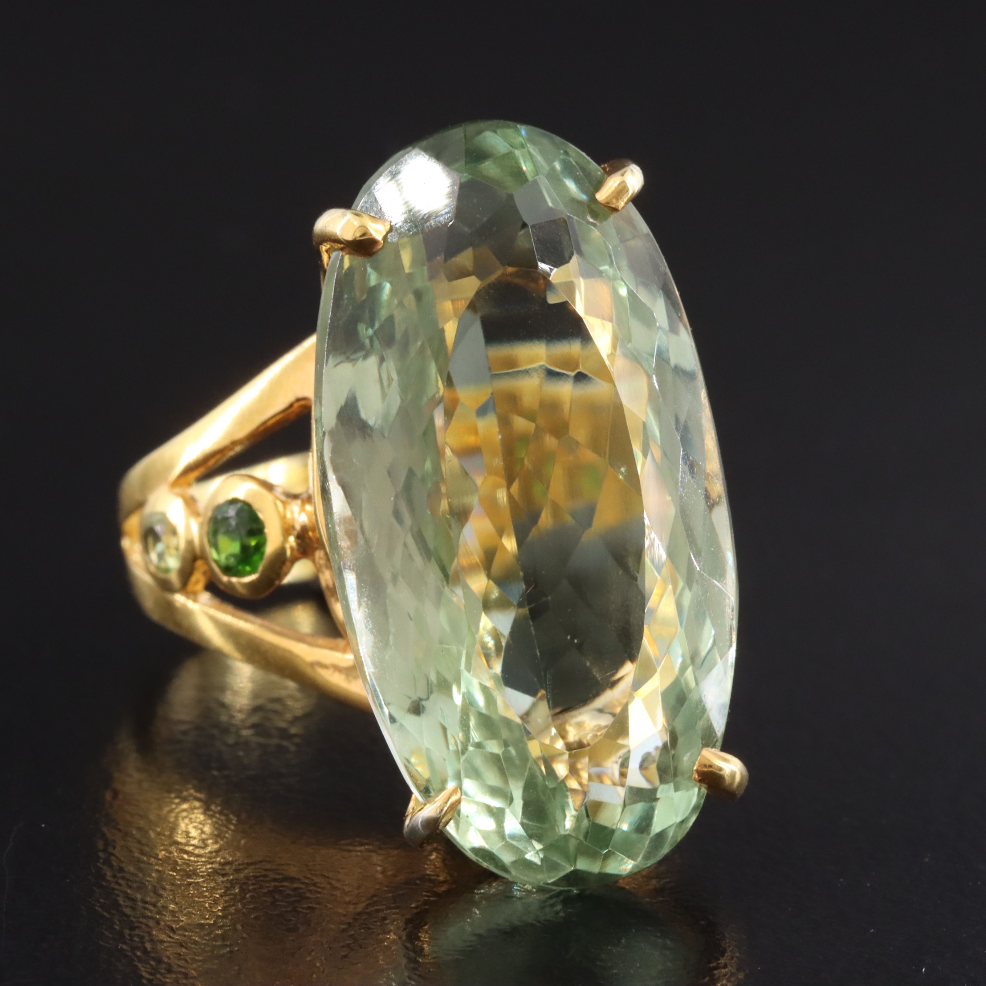 Sterling Prasiolite and Diopside Ring