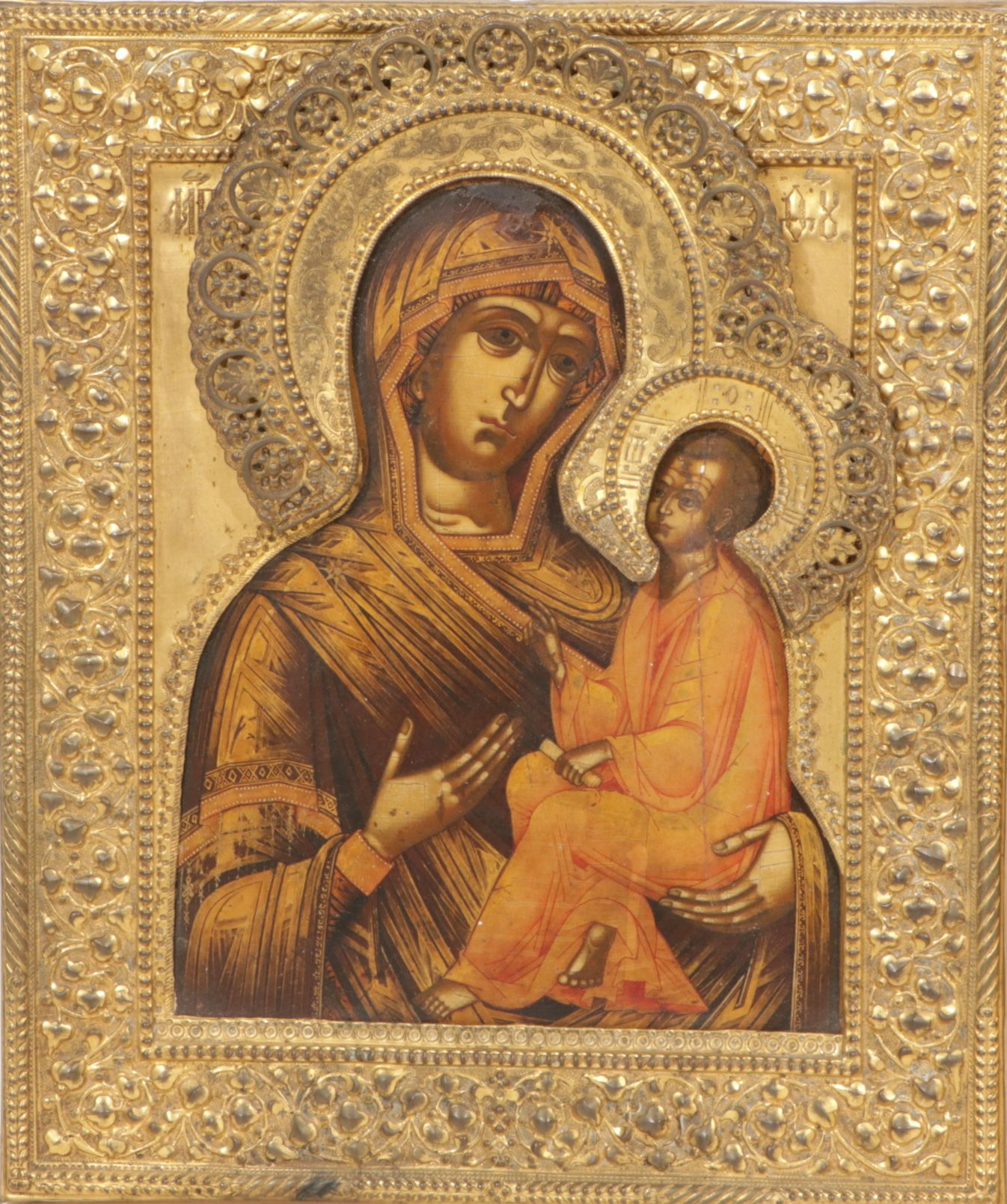 Russian Orthodox Icons of Holy Mother, Crucifixion and Saints