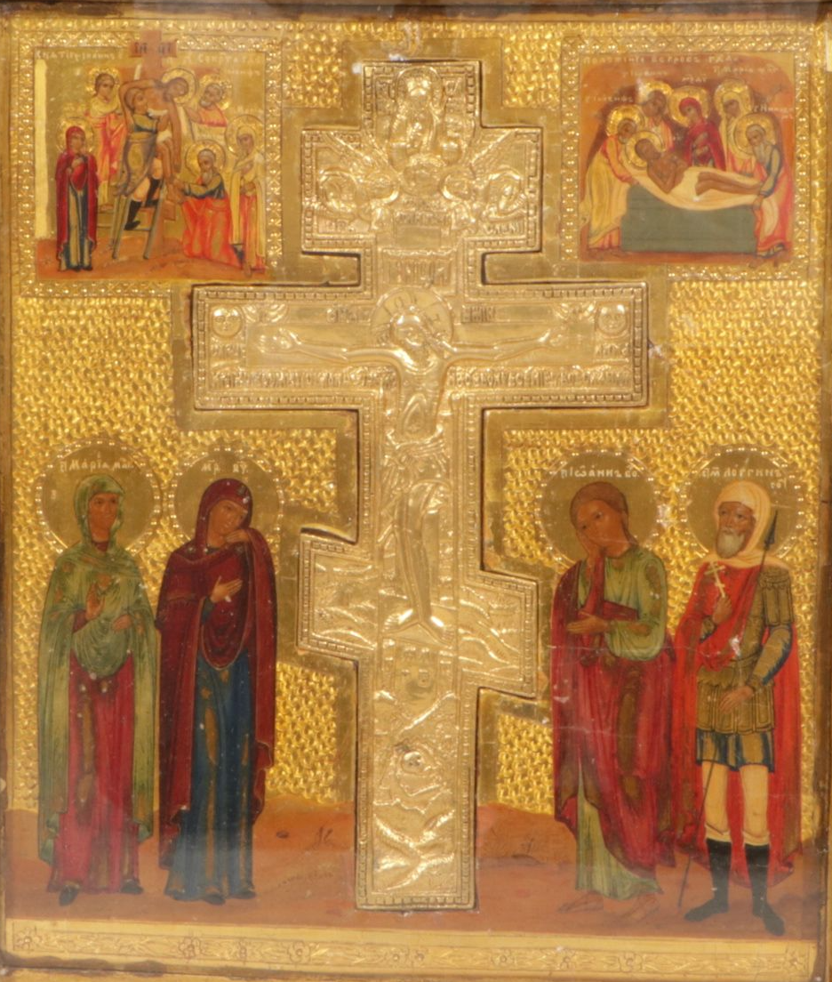 Russian Orthodox Icons of Holy Mother, Crucifixion and Saints