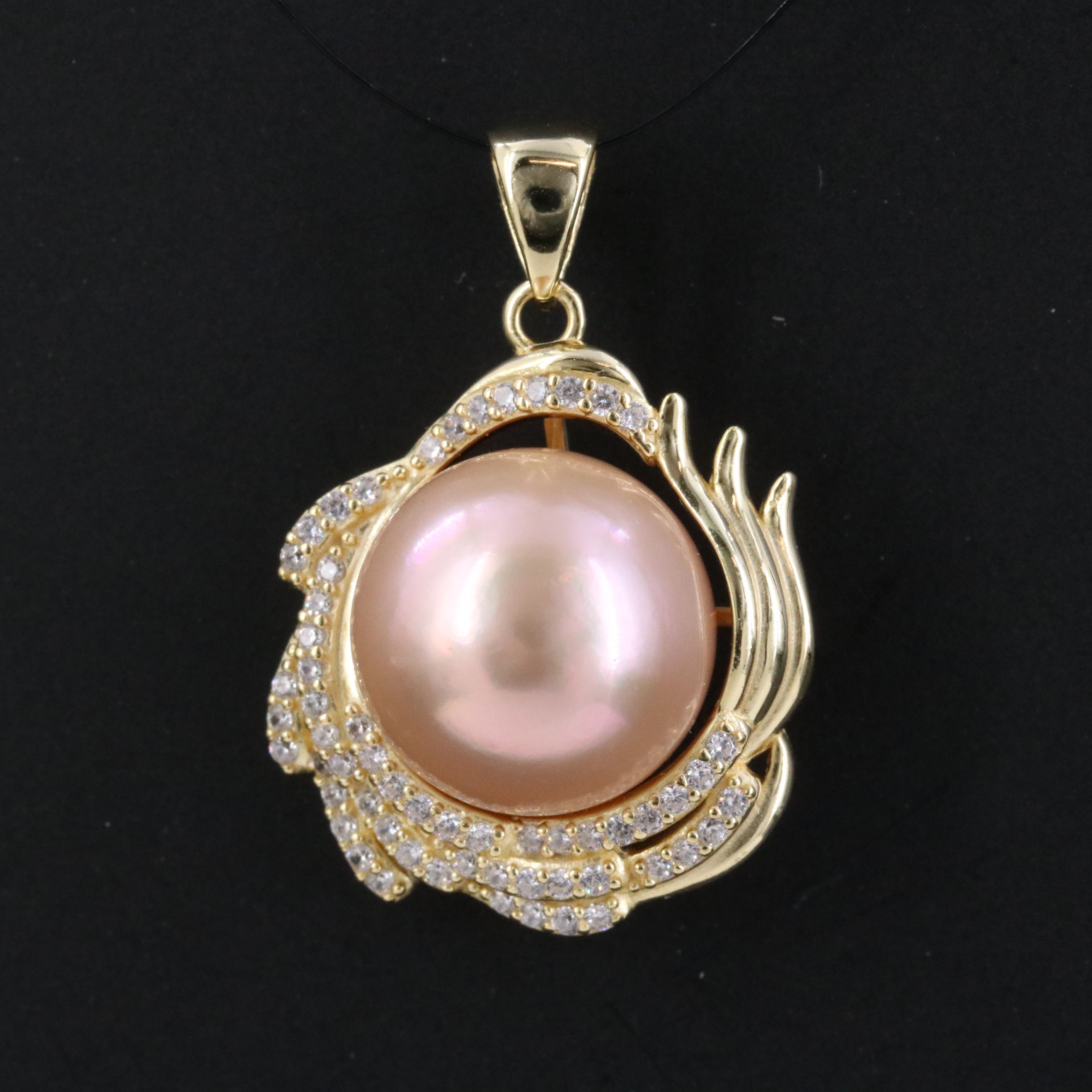 Sterling Pearl and CZ Pendant