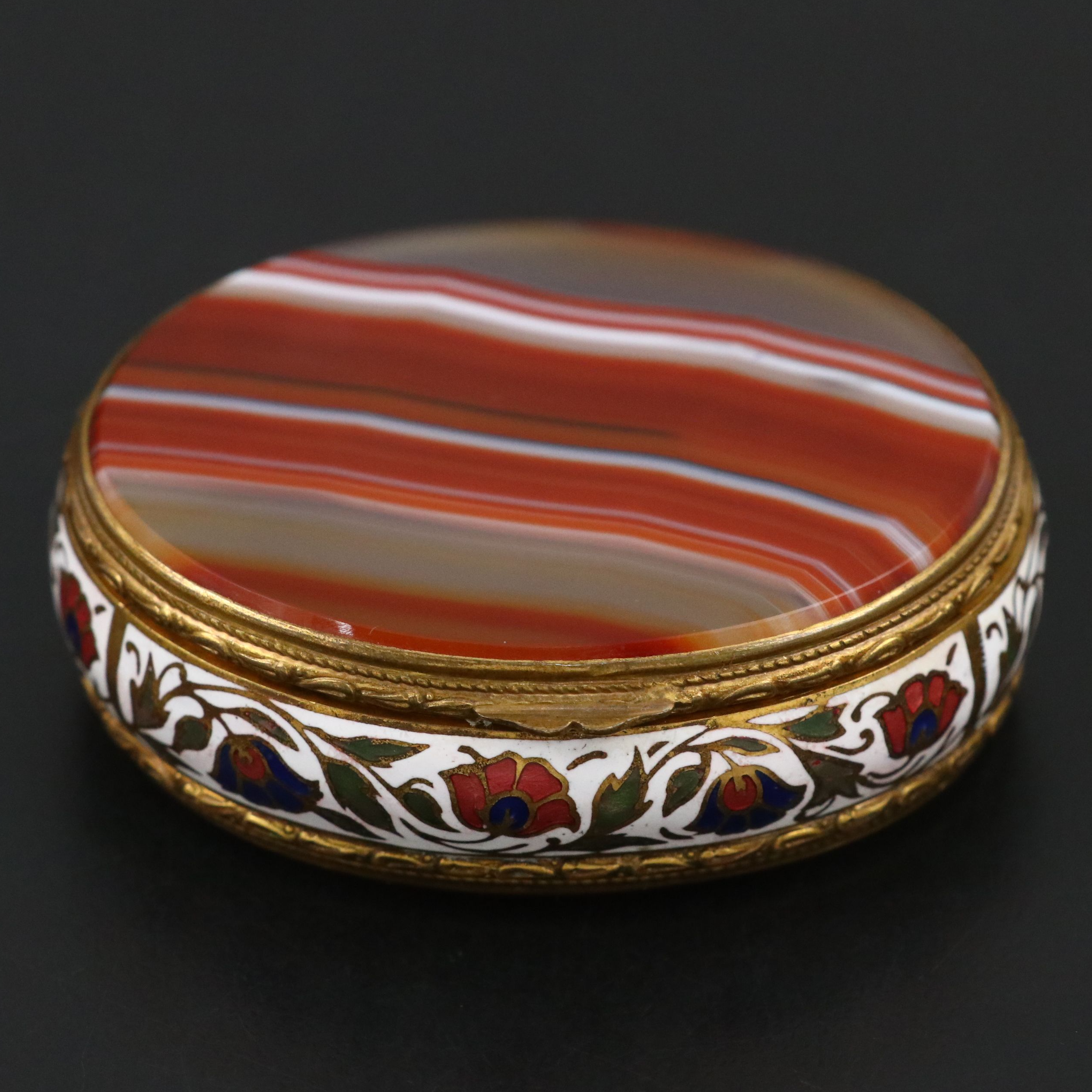 Continental European Style Champlevé and Banded Agate Hinged Box