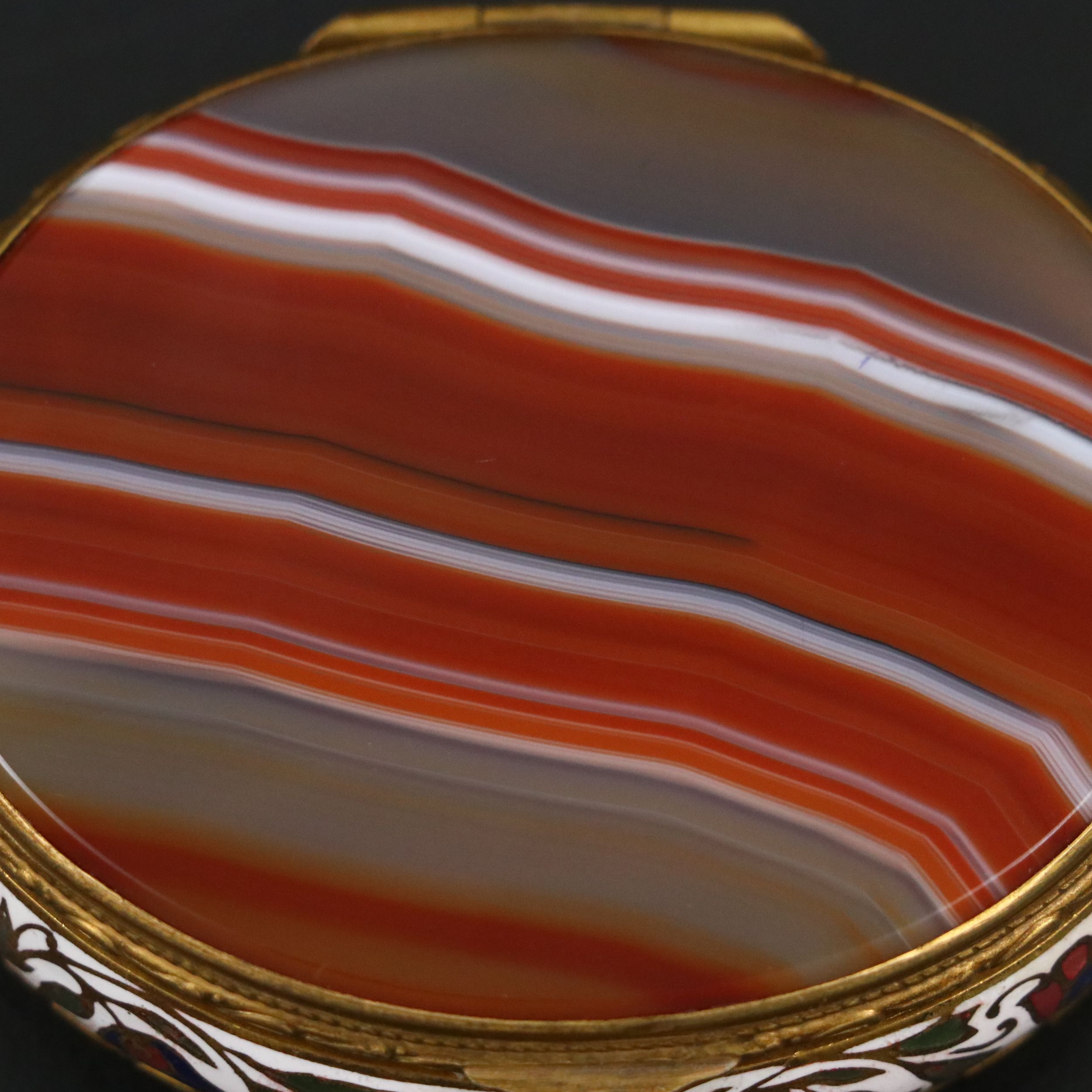 Continental European Style Champlevé and Banded Agate Hinged Box