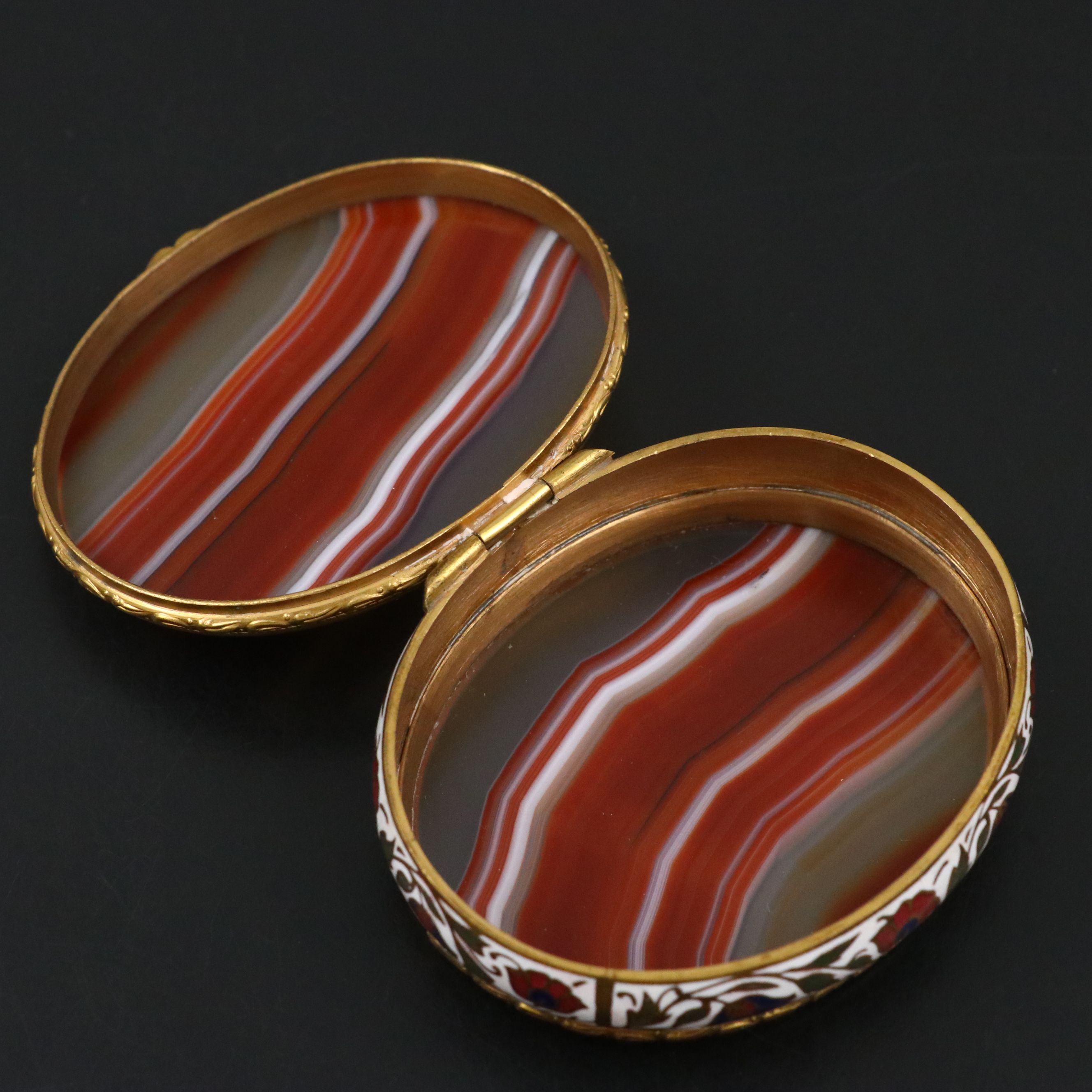 Continental European Style Champlevé and Banded Agate Hinged Box
