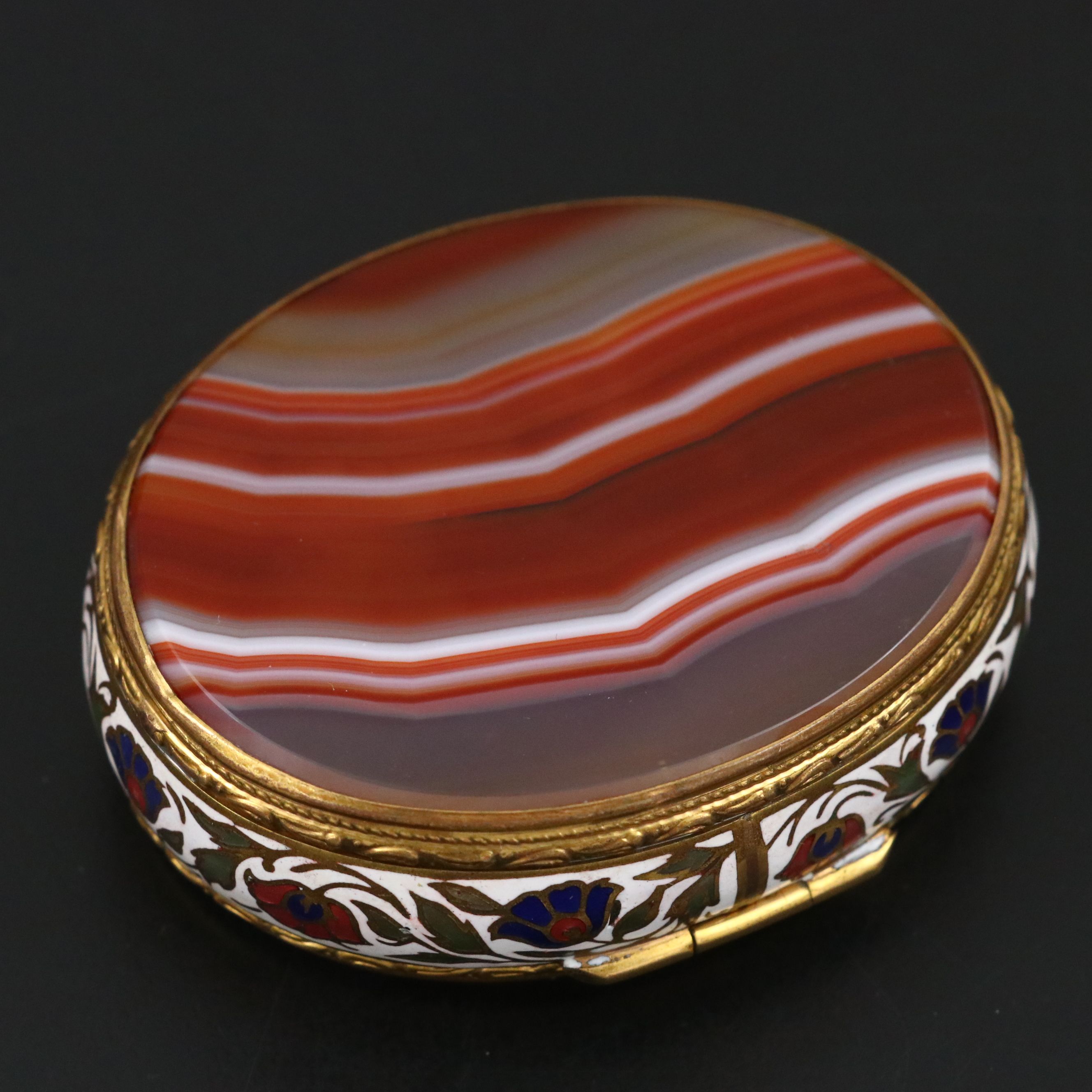 Continental European Style Champlevé and Banded Agate Hinged Box