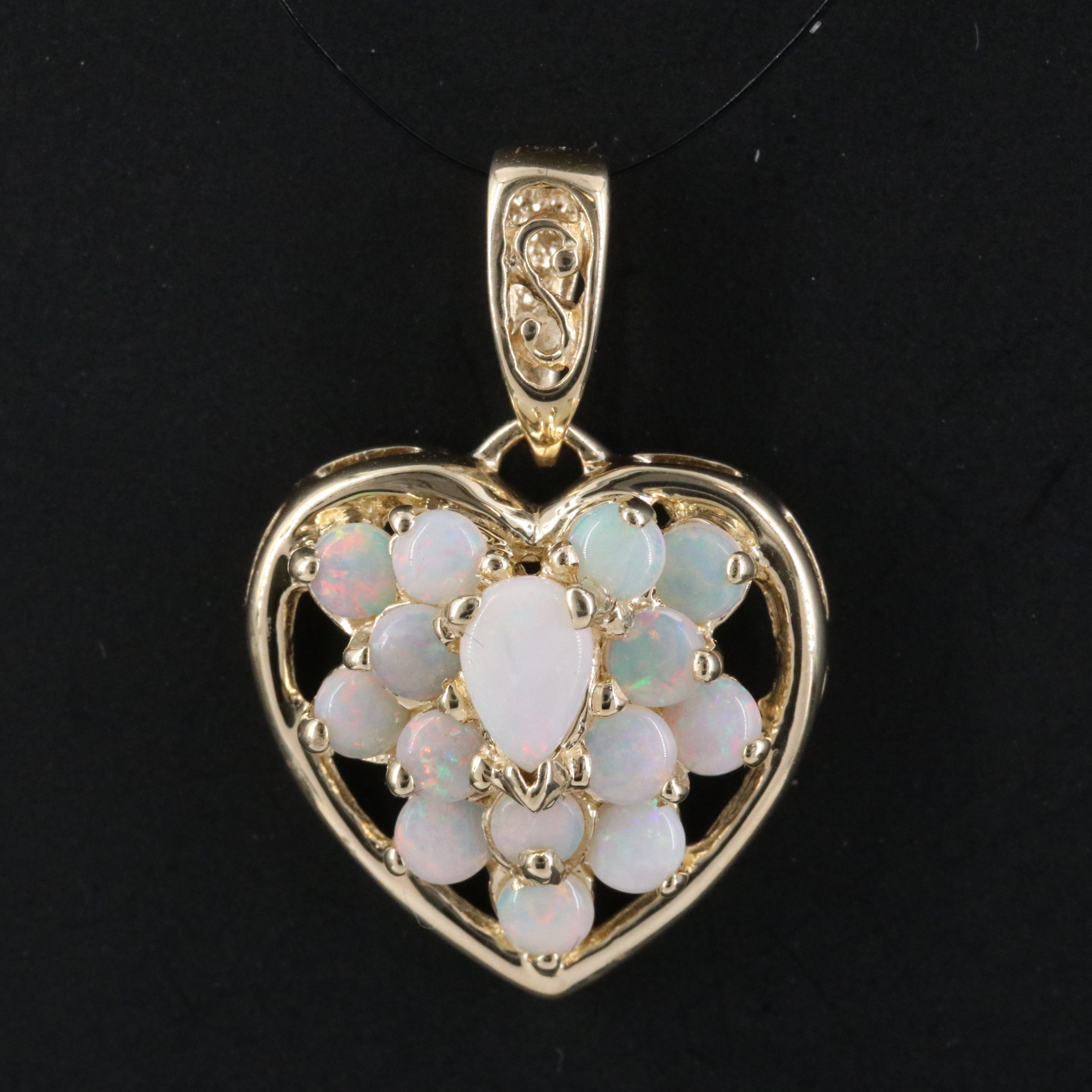 14K Opal Heart Pendant