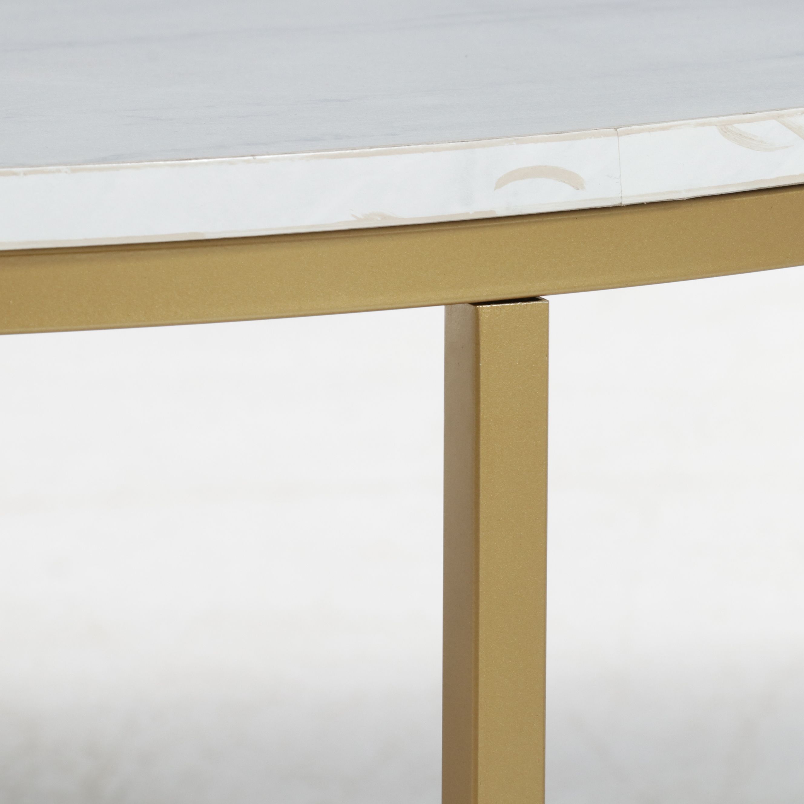 Contemporary Round Faux Marble Coffee Table with Gold X-Base