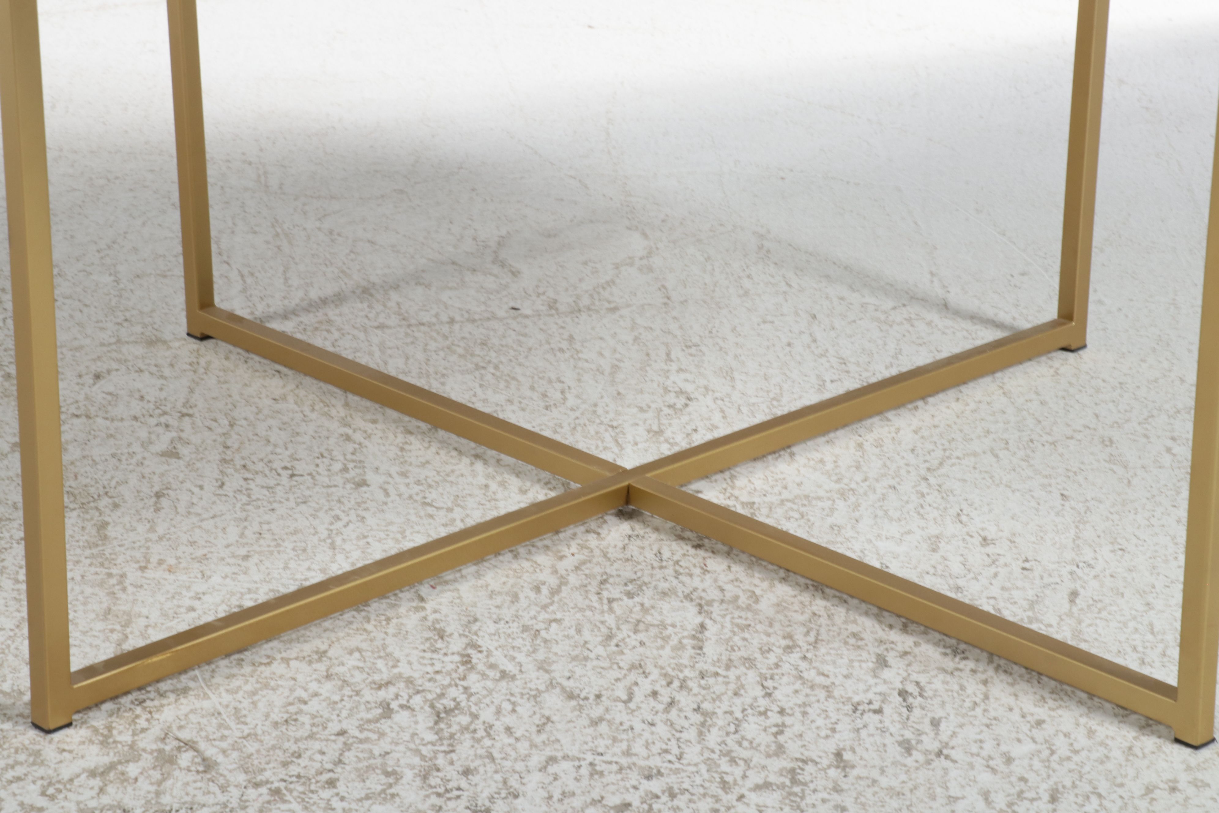 Contemporary Round Faux Marble Coffee Table with Gold X-Base