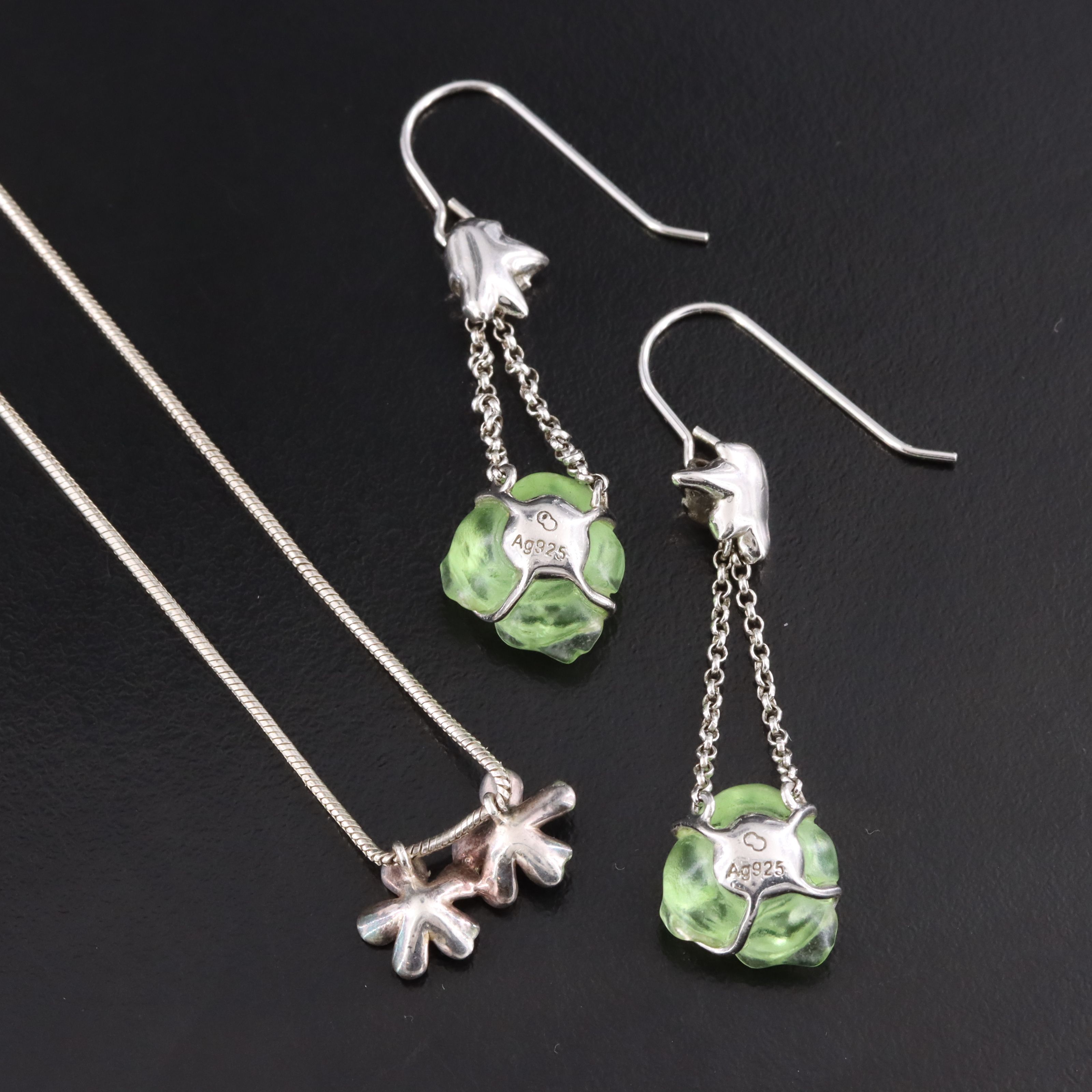 Sterling Floral Necklace and Earrings