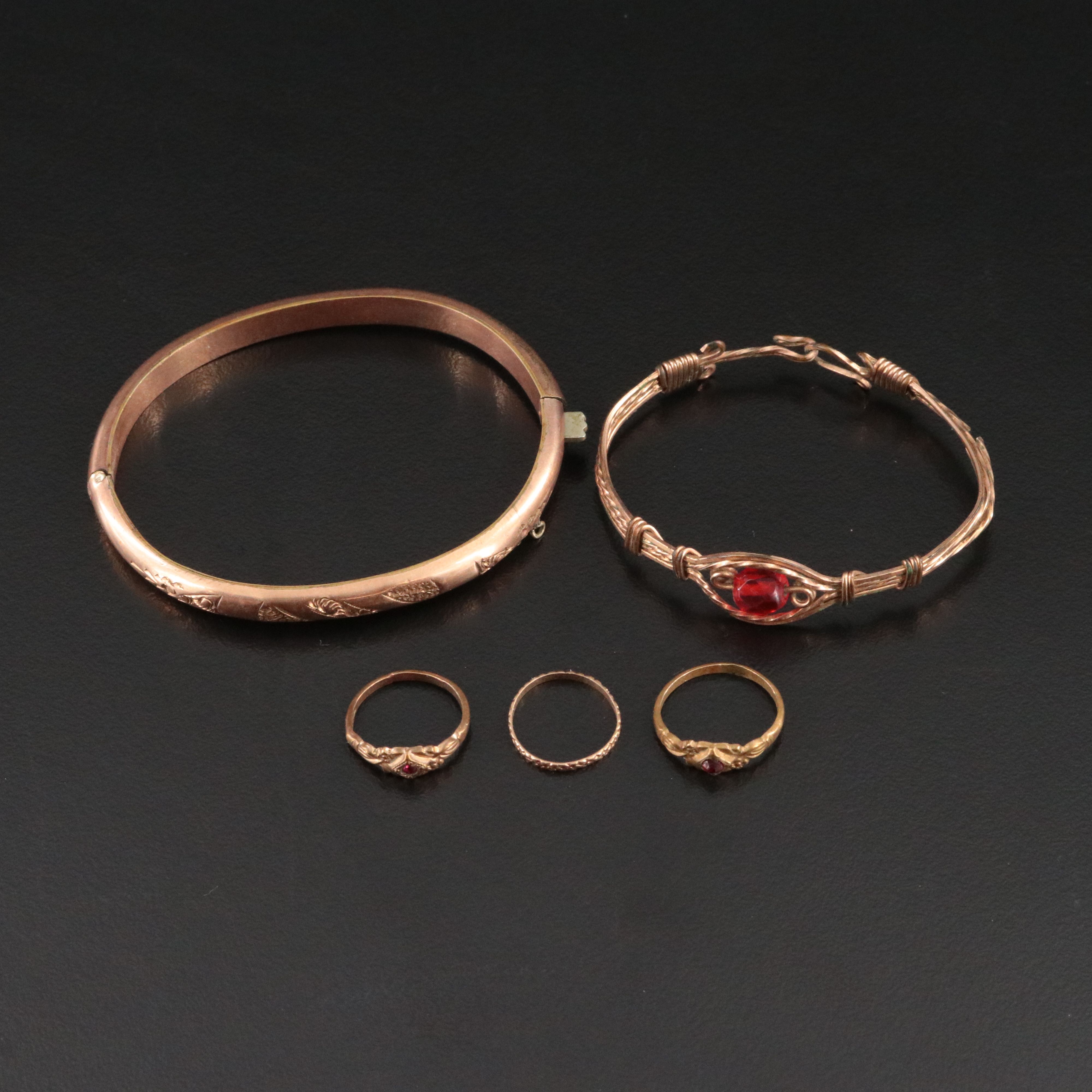 Victorian Baby Rings and Vintage Bracelets Including 10K and Glass Paste