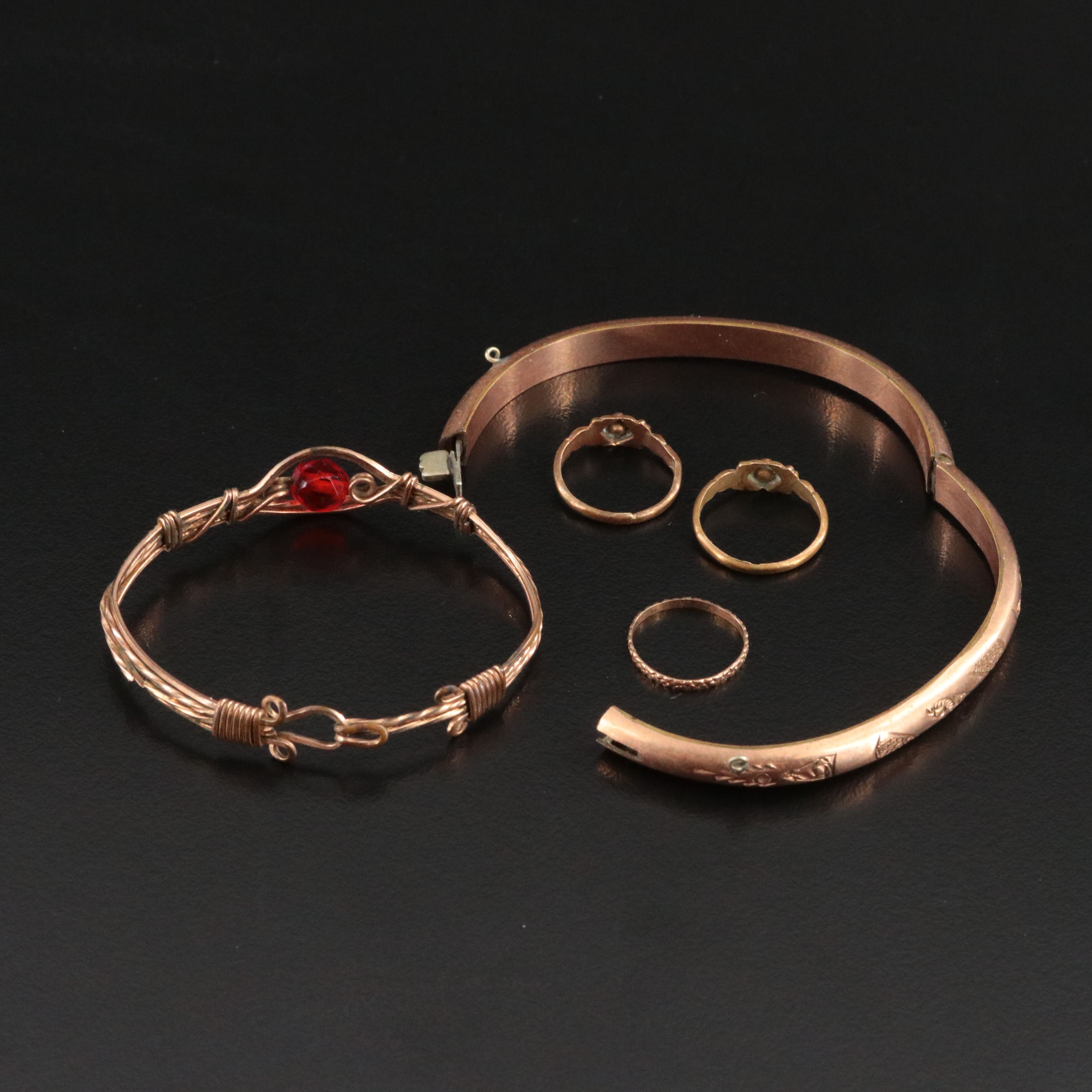 Victorian Baby Rings and Vintage Bracelets Including 10K and Glass Paste