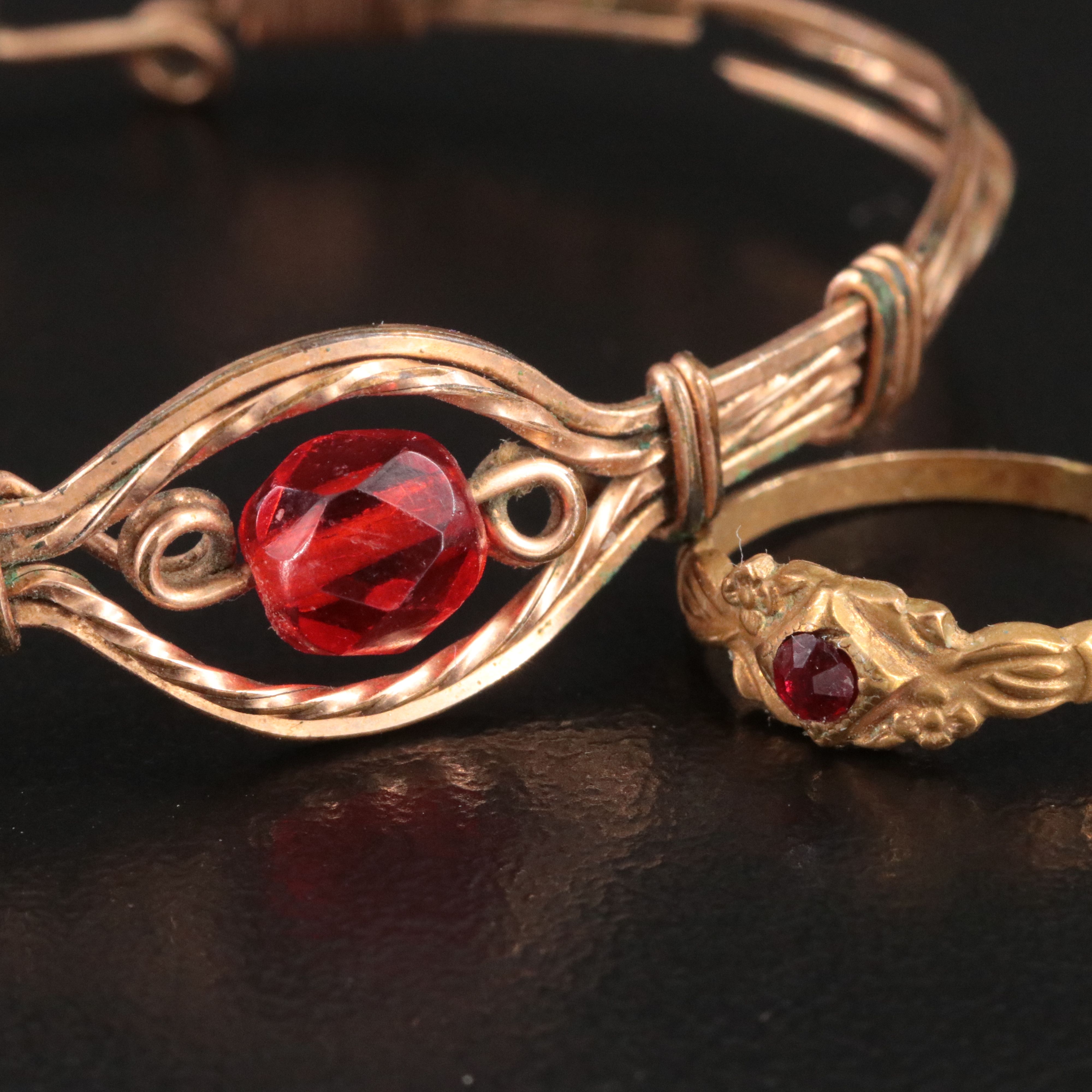 Victorian Baby Rings and Vintage Bracelets Including 10K and Glass Paste