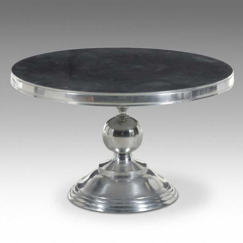 Hollywood Regency Style Brushed Aluminum Pedestal Orb Stem Side Table