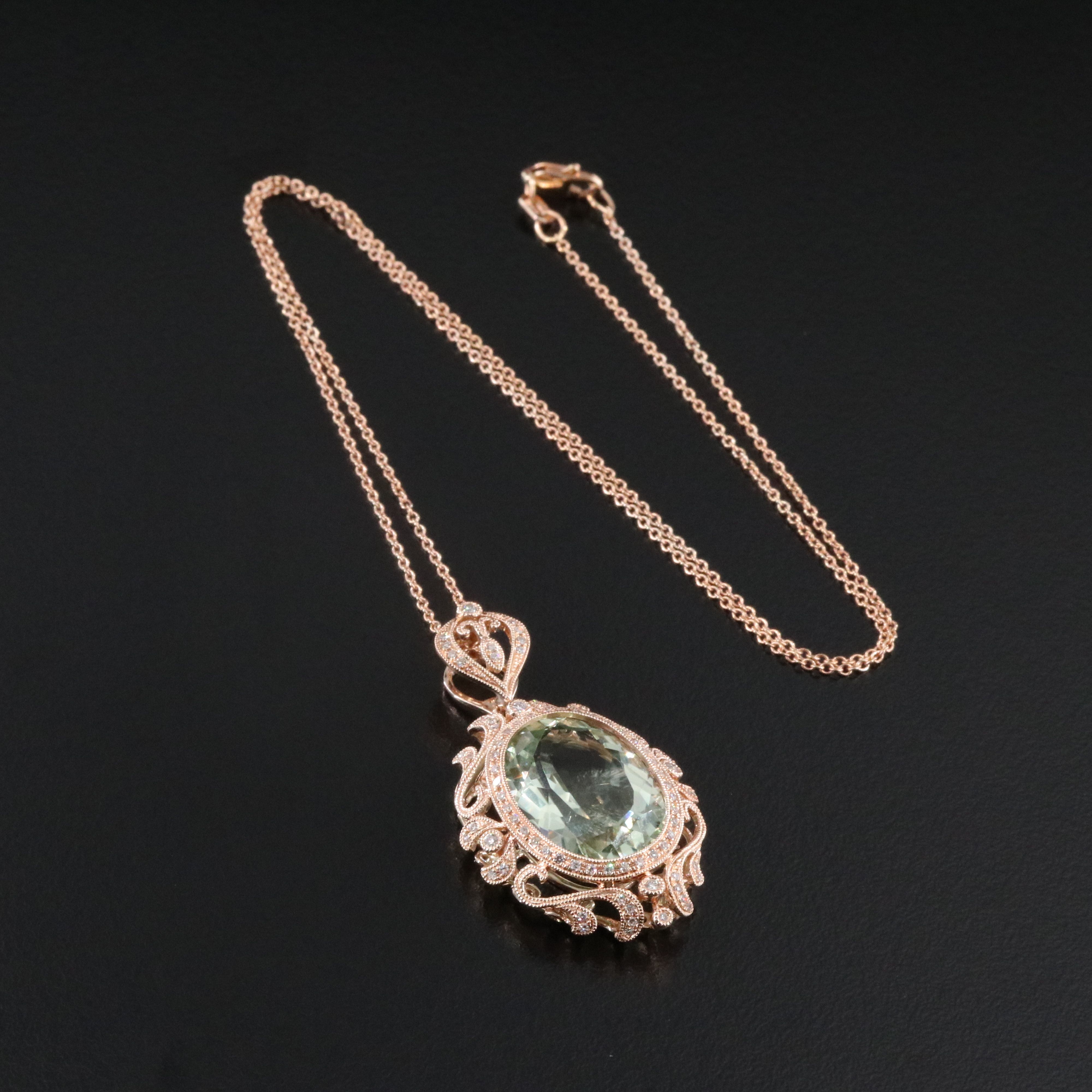 EFFY 14K Rose Gold 10.26 CT Prasiolite and Diamond Pendant Necklace