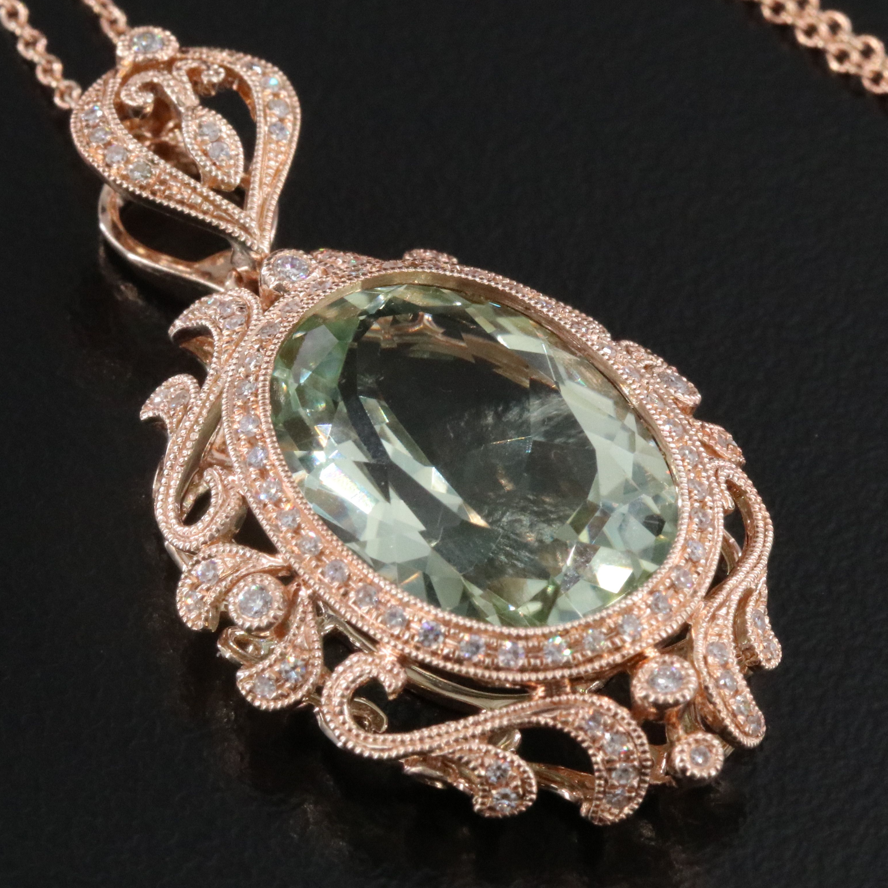 EFFY 14K Rose Gold 10.26 CT Prasiolite and Diamond Pendant Necklace