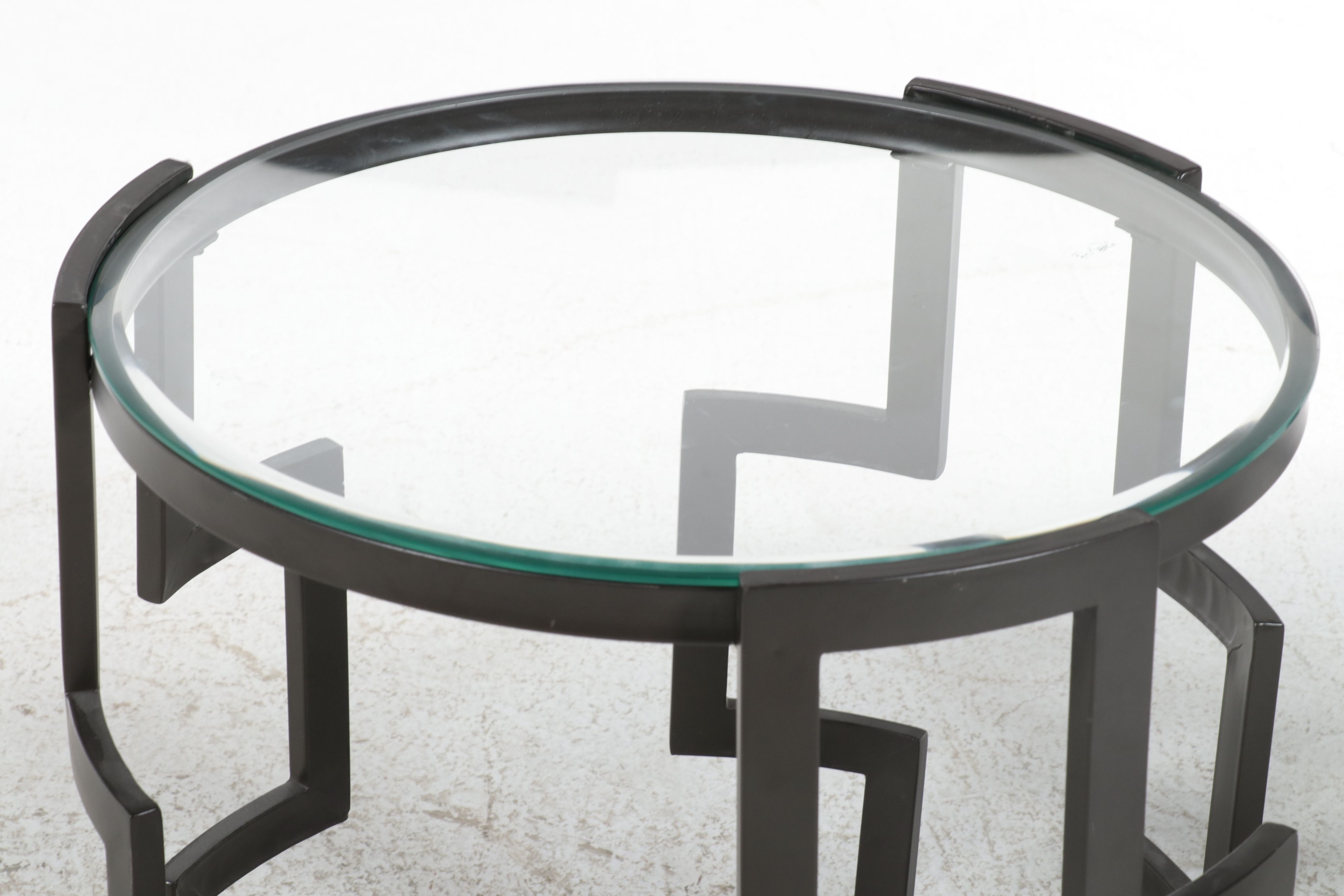 Pair of Contemporary Geometric "Maze" Glass-Top Side Tables, 21st Century