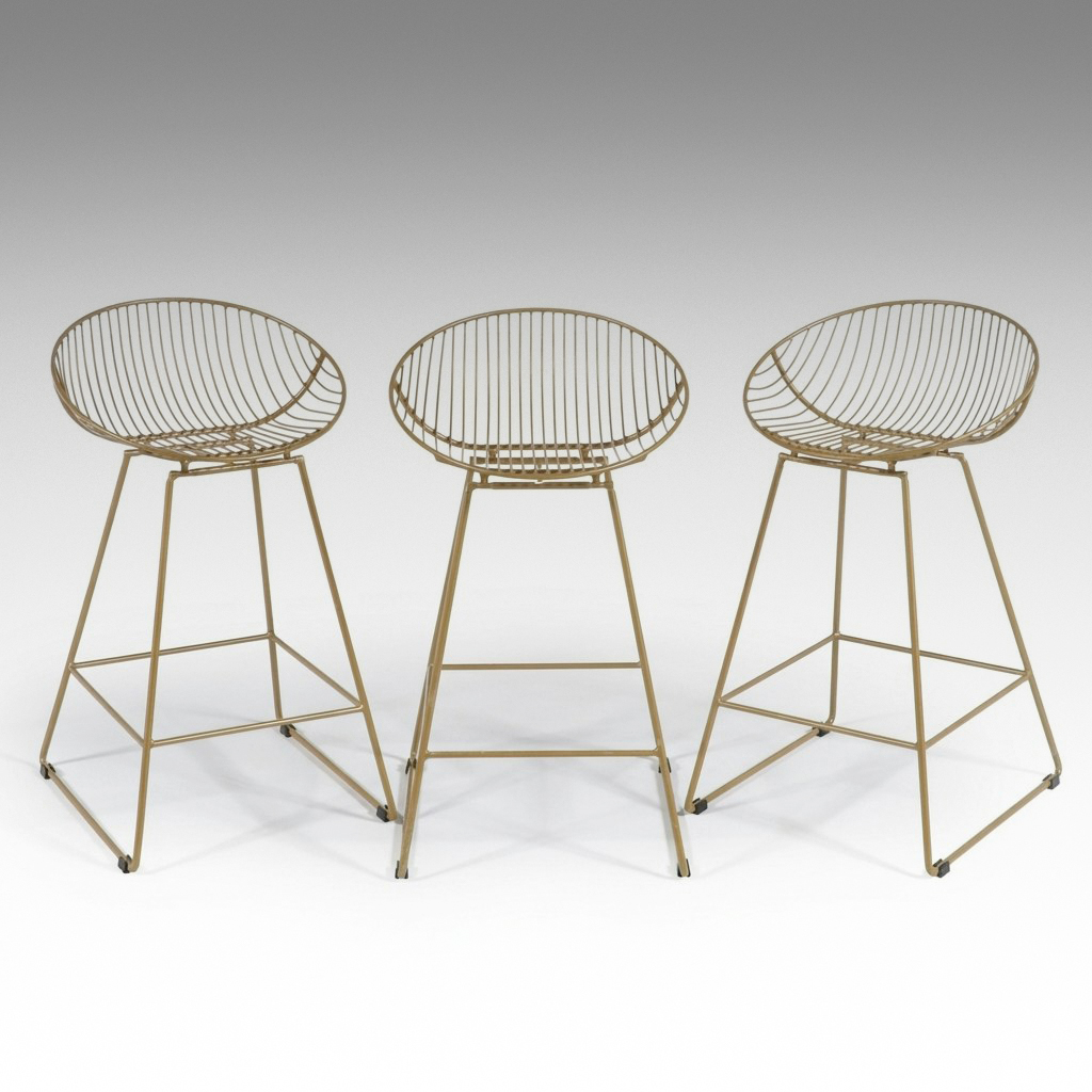 Set of Three Dorel Home Products "Lexington" Style Gold Wire Barstools