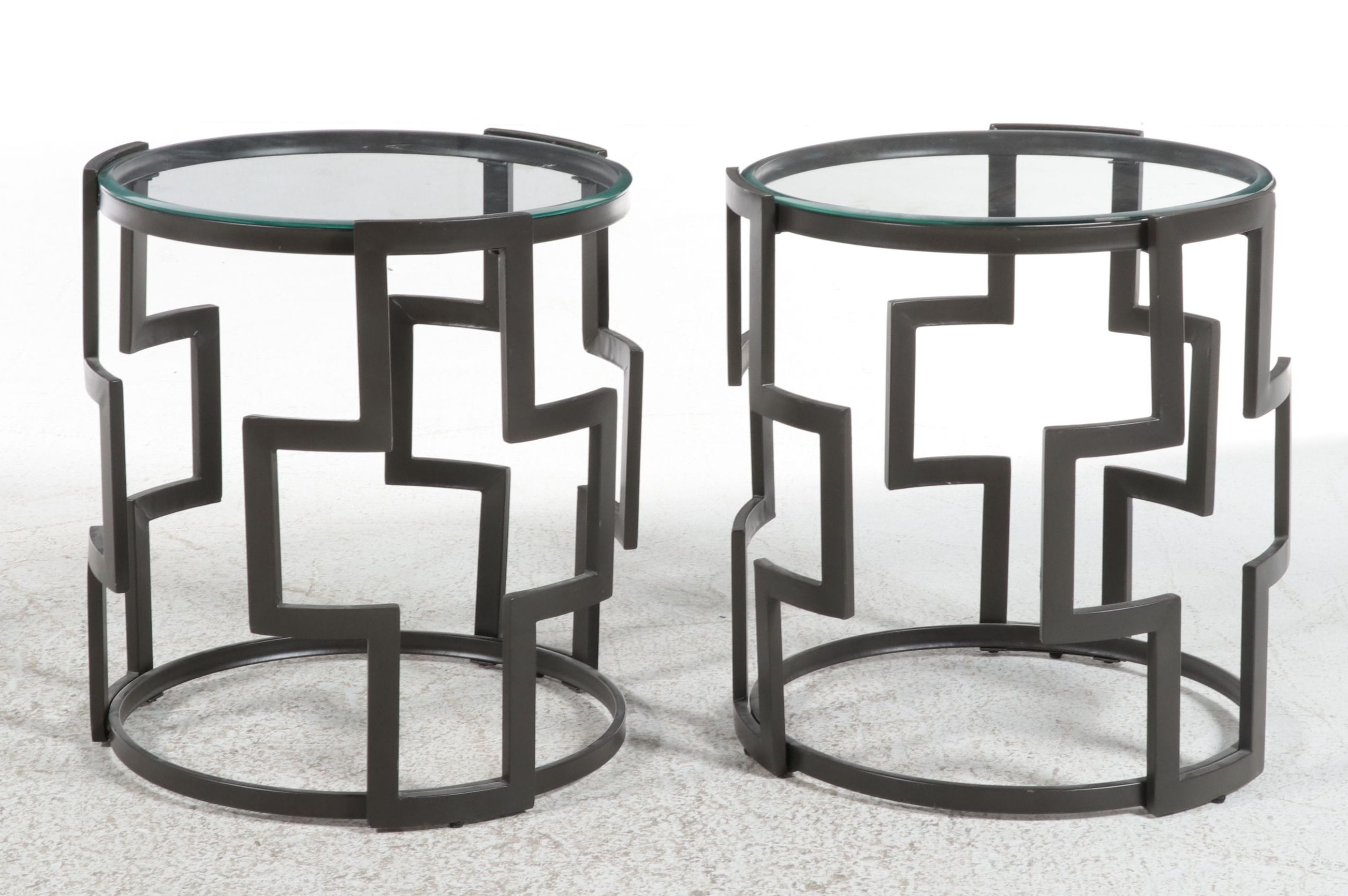 Pair of Contemporary Geometric "Maze" Glass-Top Side Tables, 21st Century