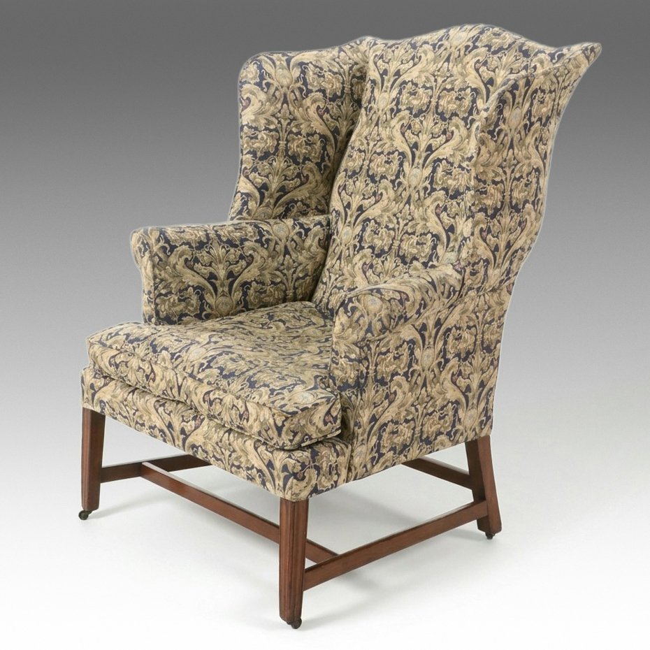 Chippendale Style Upholstered Wingback Armchair