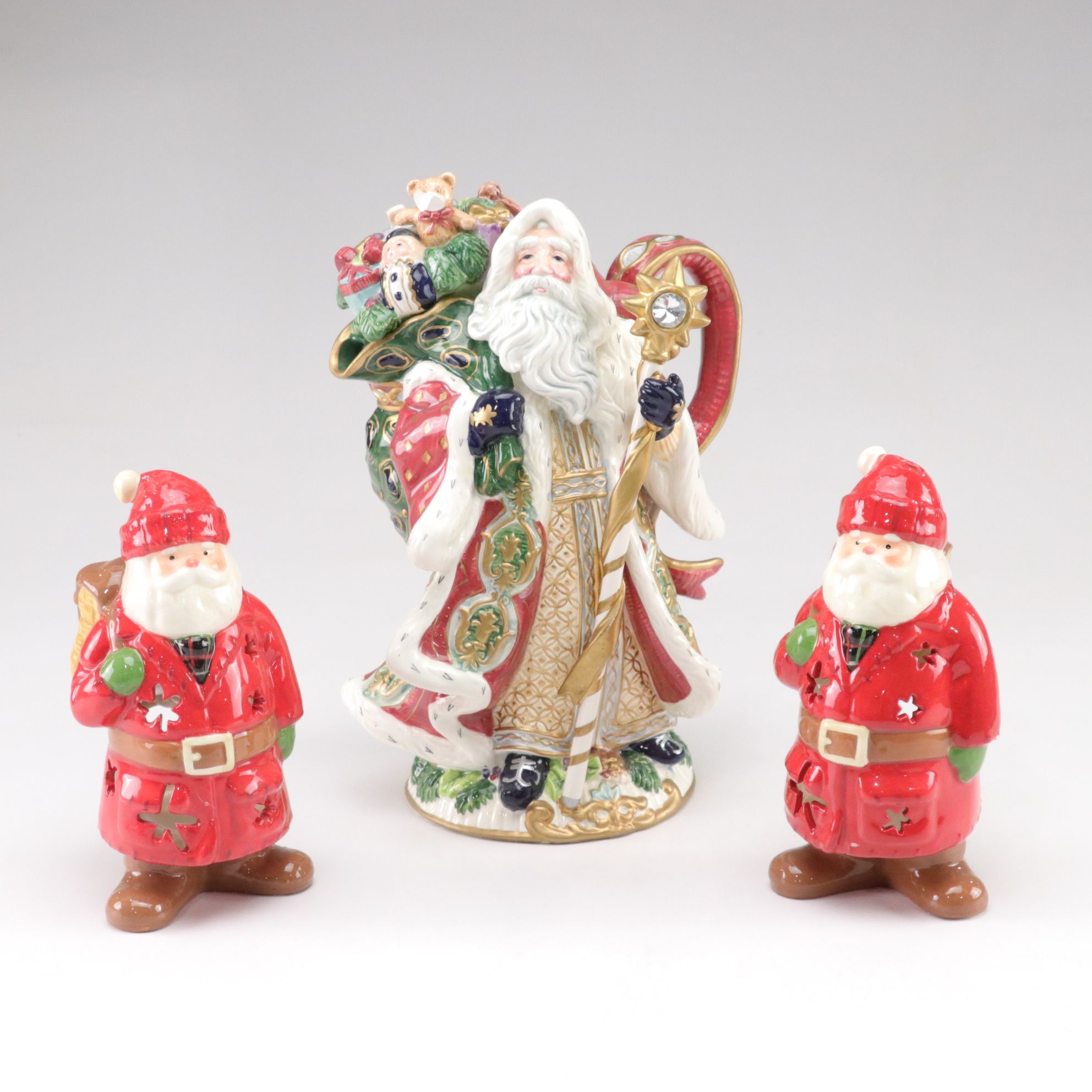 Fitz & Floyd Florentine Christmas Pitcher and Santa Tealight Candle Holders