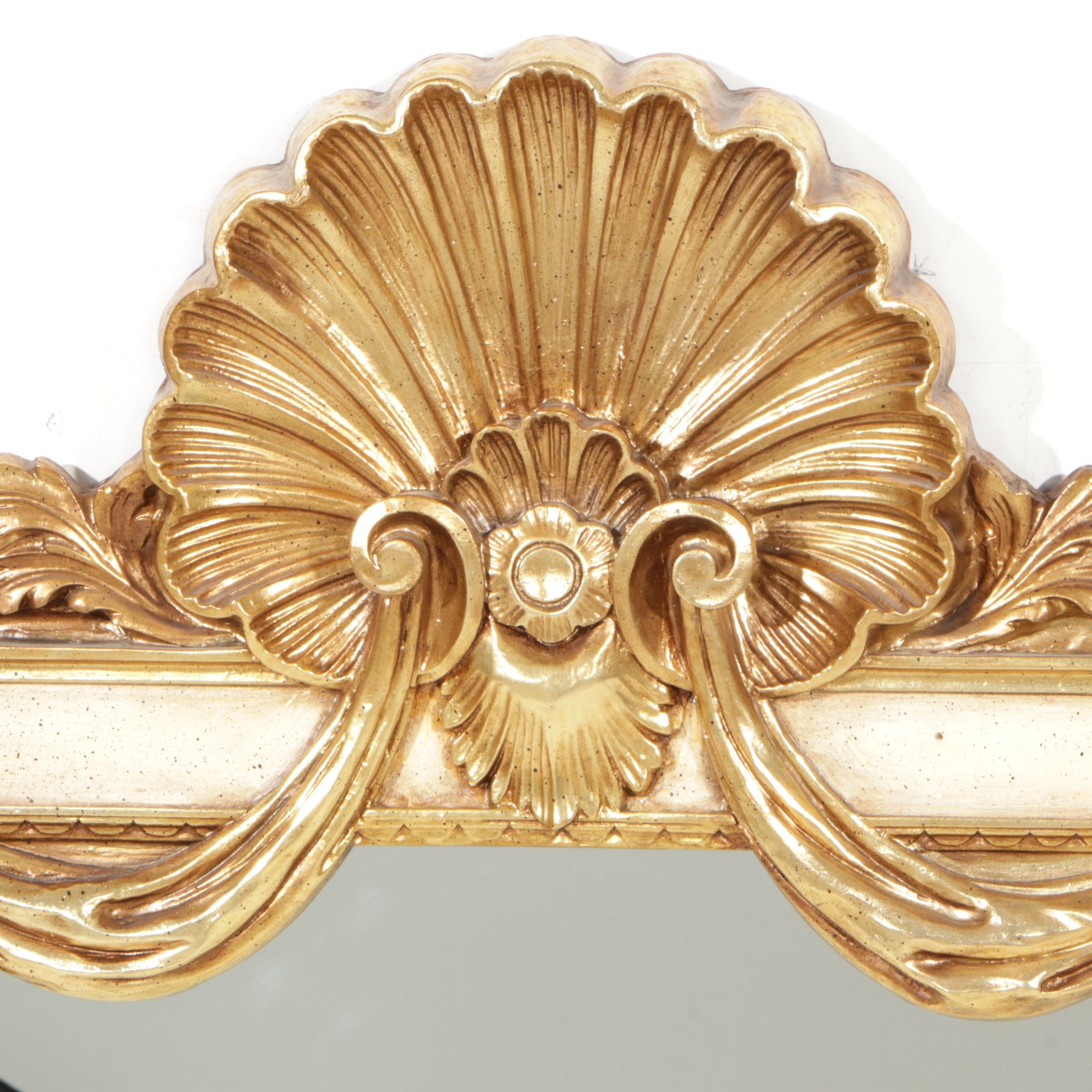 Neoclassical Ivory Colored Wall Mirror with Gilded Curtain Molding