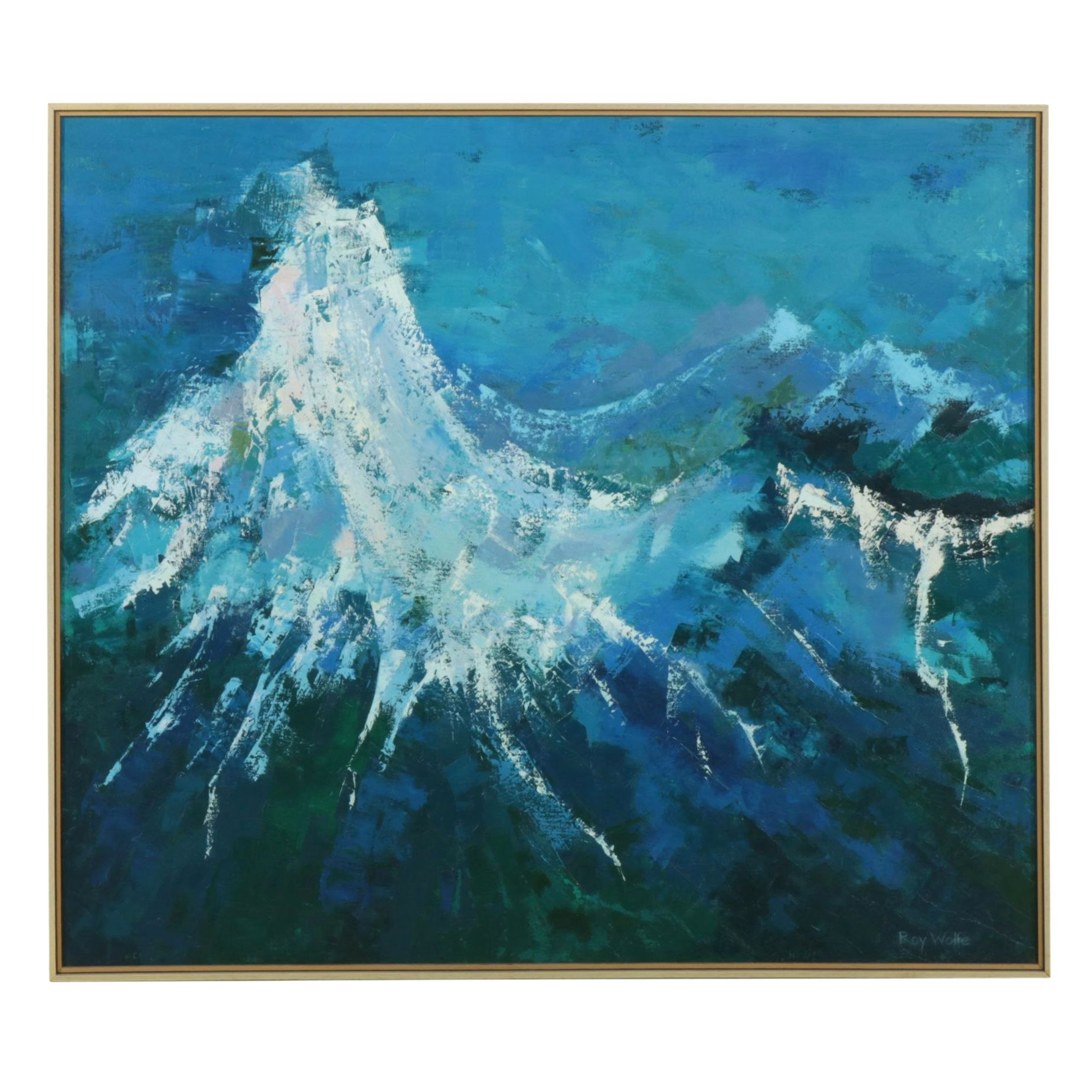Roy Wolfe Abstract Oil Painting of Mountain Range Landscape, Late 20th Century