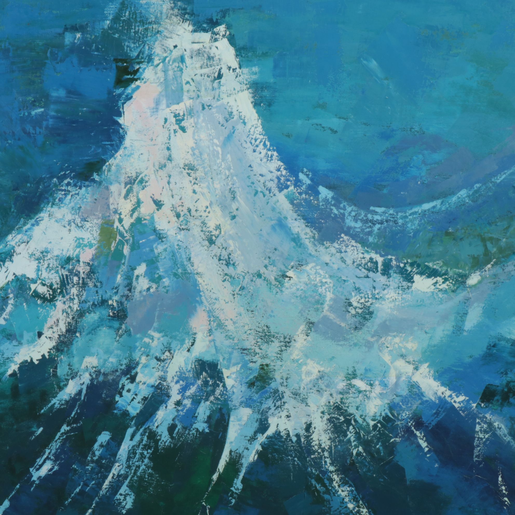 Roy Wolfe Abstract Oil Painting of Mountain Range Landscape, Late 20th Century