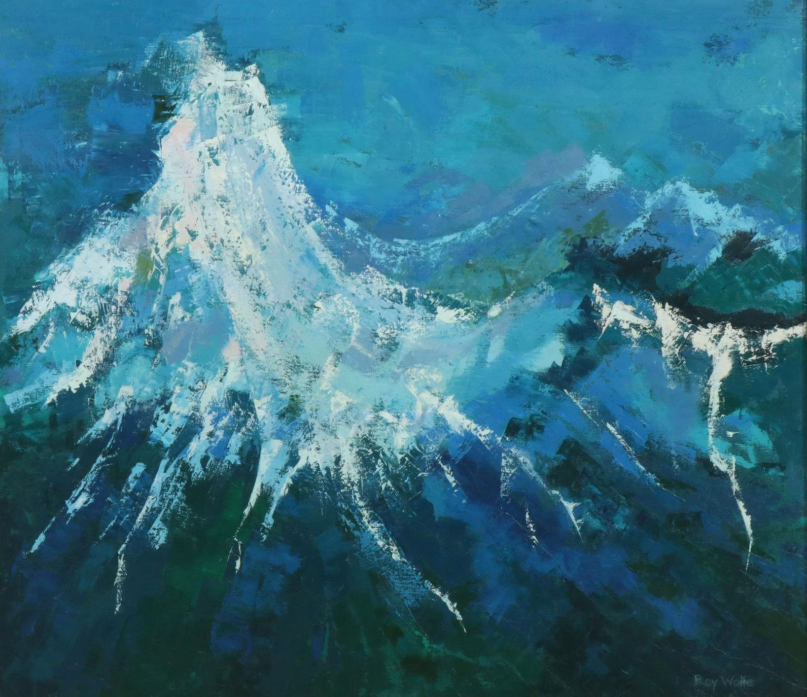 Roy Wolfe Abstract Oil Painting of Mountain Range Landscape, Late 20th Century