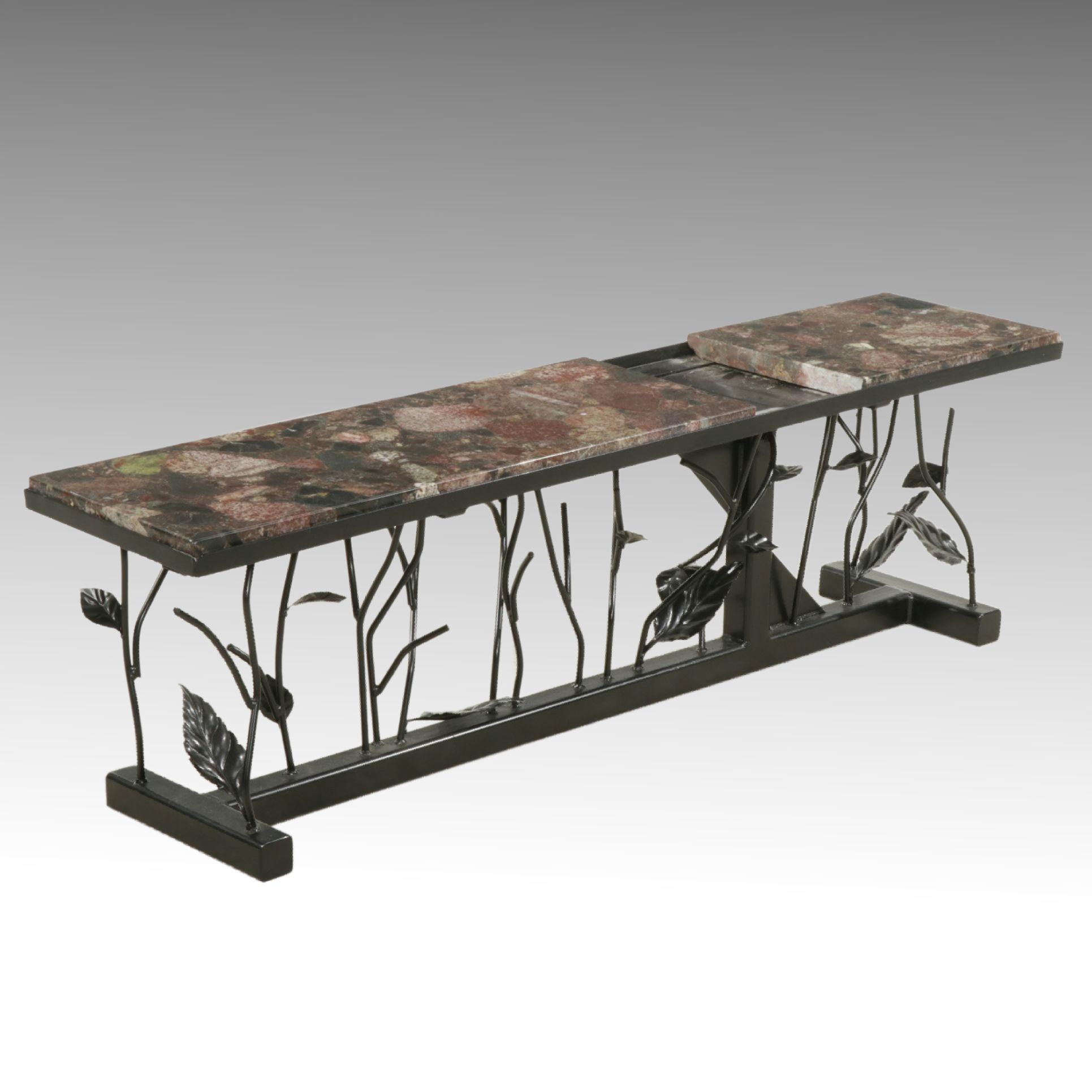 Contemporary Forged Metal Coffee Table with Granite Top