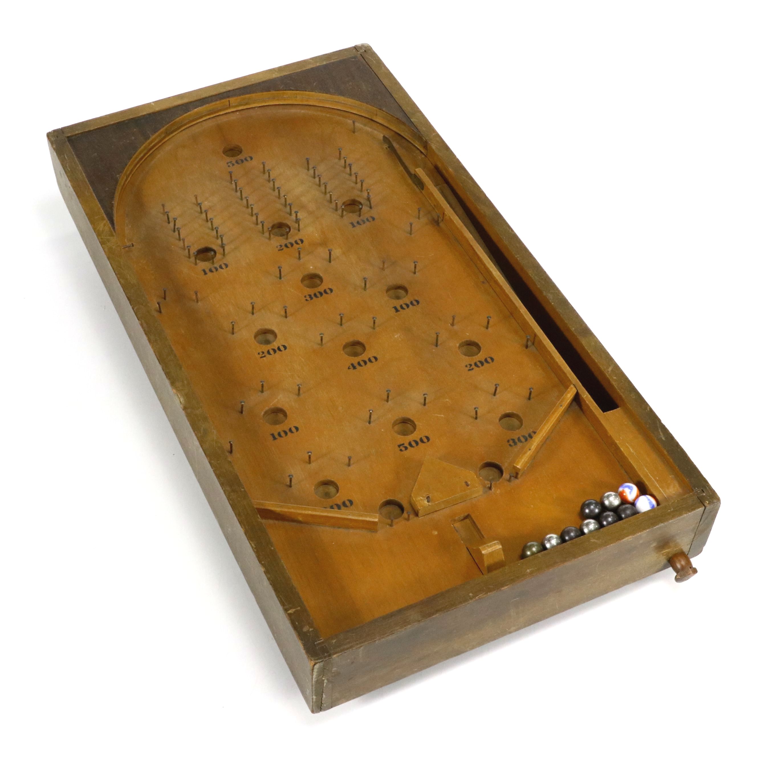 Vintage Wooden Spring-Loaded Bagatelle Game