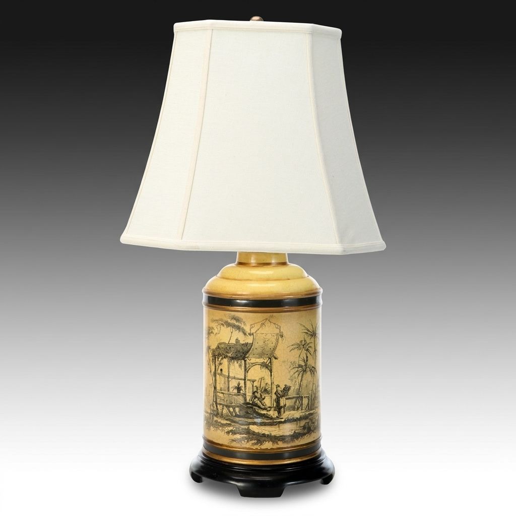 Chinoiserie Tea Canister Table Lamp with Square Bell Shade