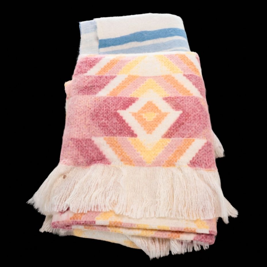 Frye Geometric and Striped Wool Blend Throw Blankets