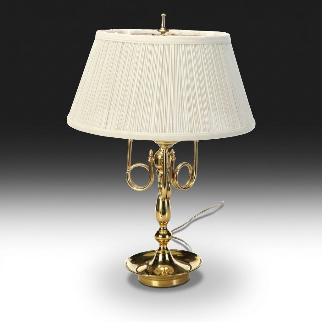 Ethan Allen Neoclassical Bouillotte Brass Horn Table Lamp, Late 20th C.