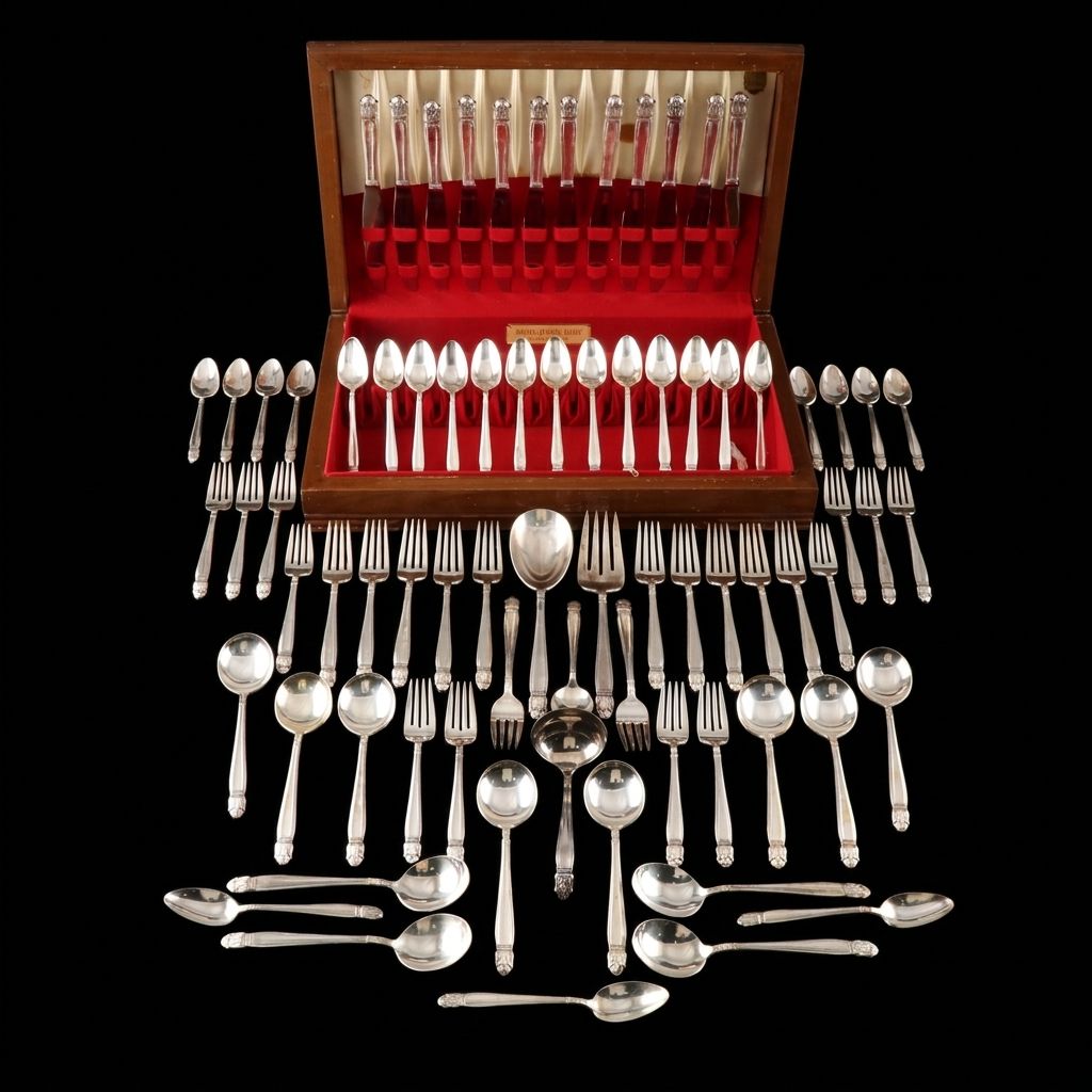 Holmes & Edwards "Danish Princess" Silver Plate Flatware in Walnut Chest