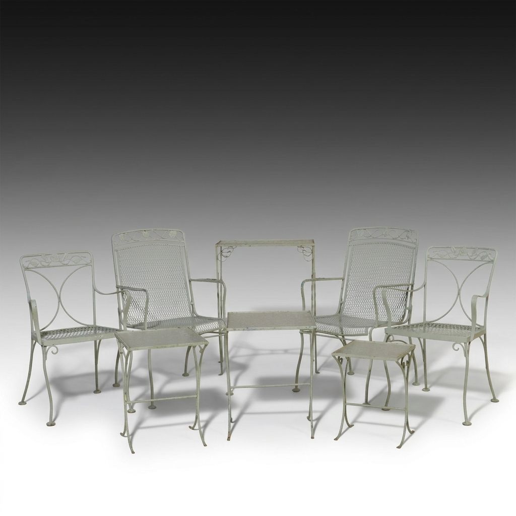 Green-Painted Wrought Iron Patio Lounge Furniture, Late 20th Century