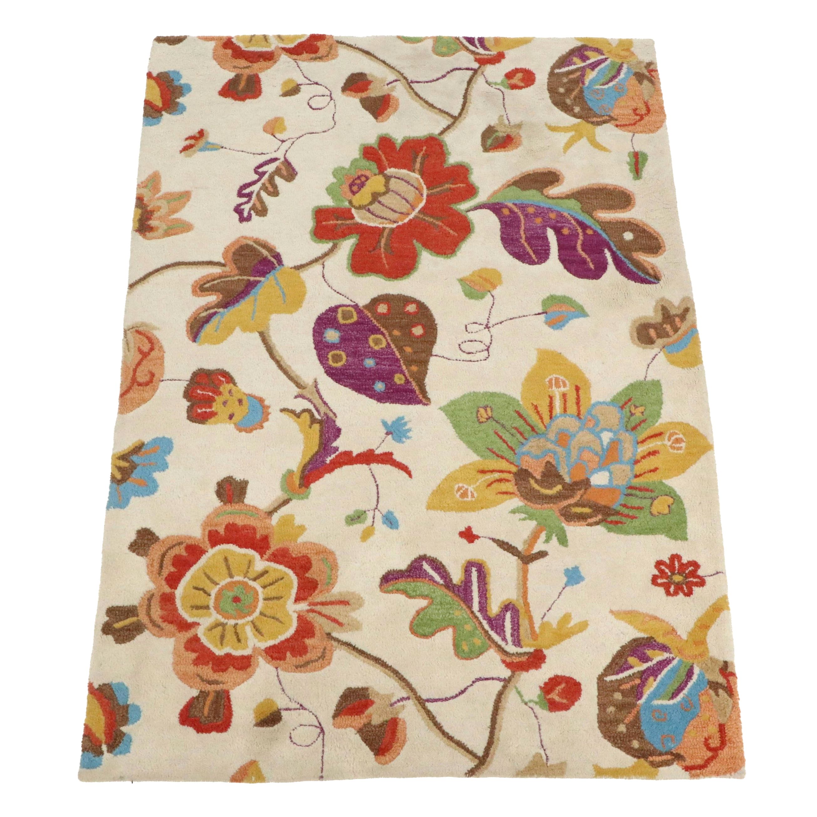 4'11 x 7'3 Mixed Process ARIS Indian Jacobean Floral Area Rug