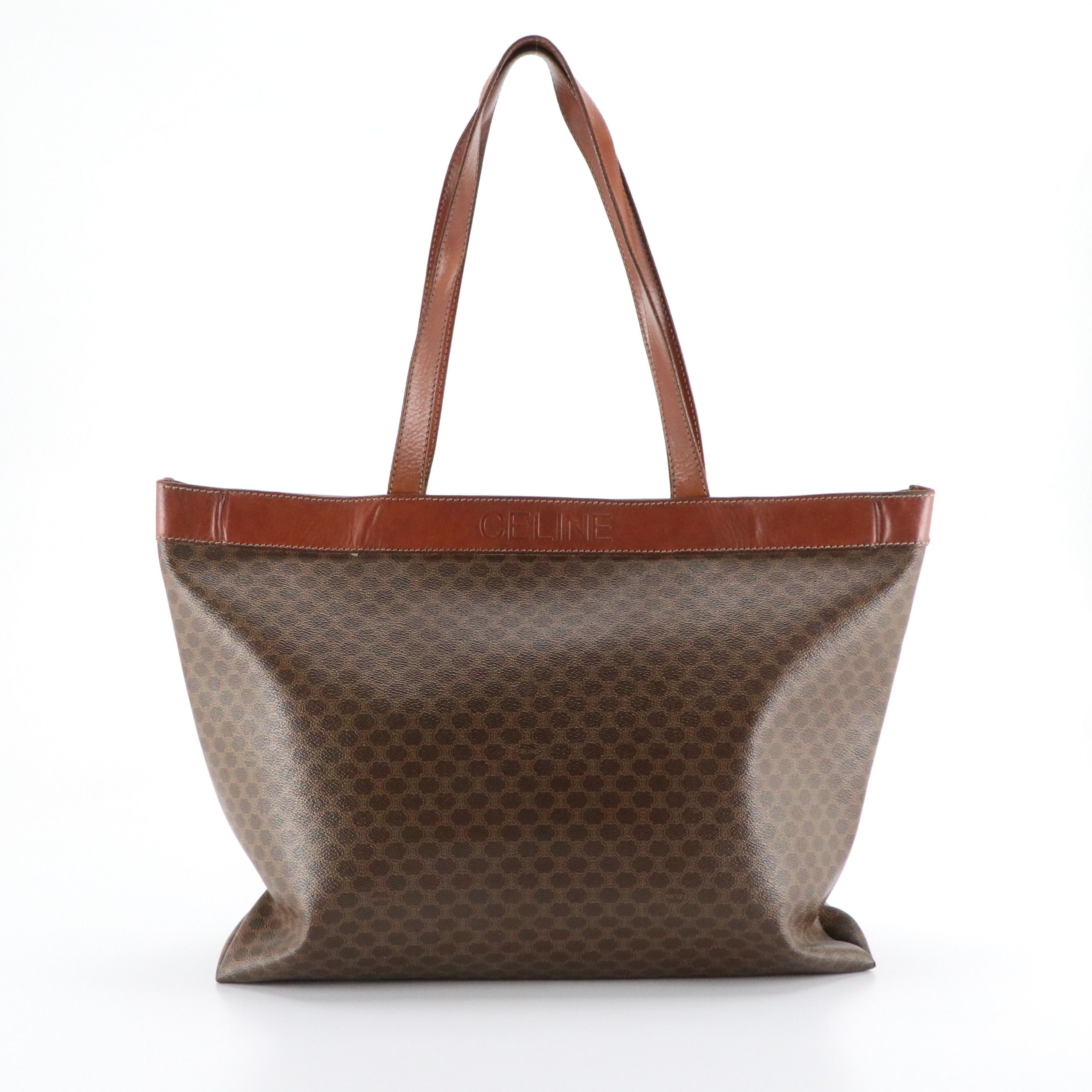 Celine Large Tote Bag in Dark Brown Macadam Canvas and Leather