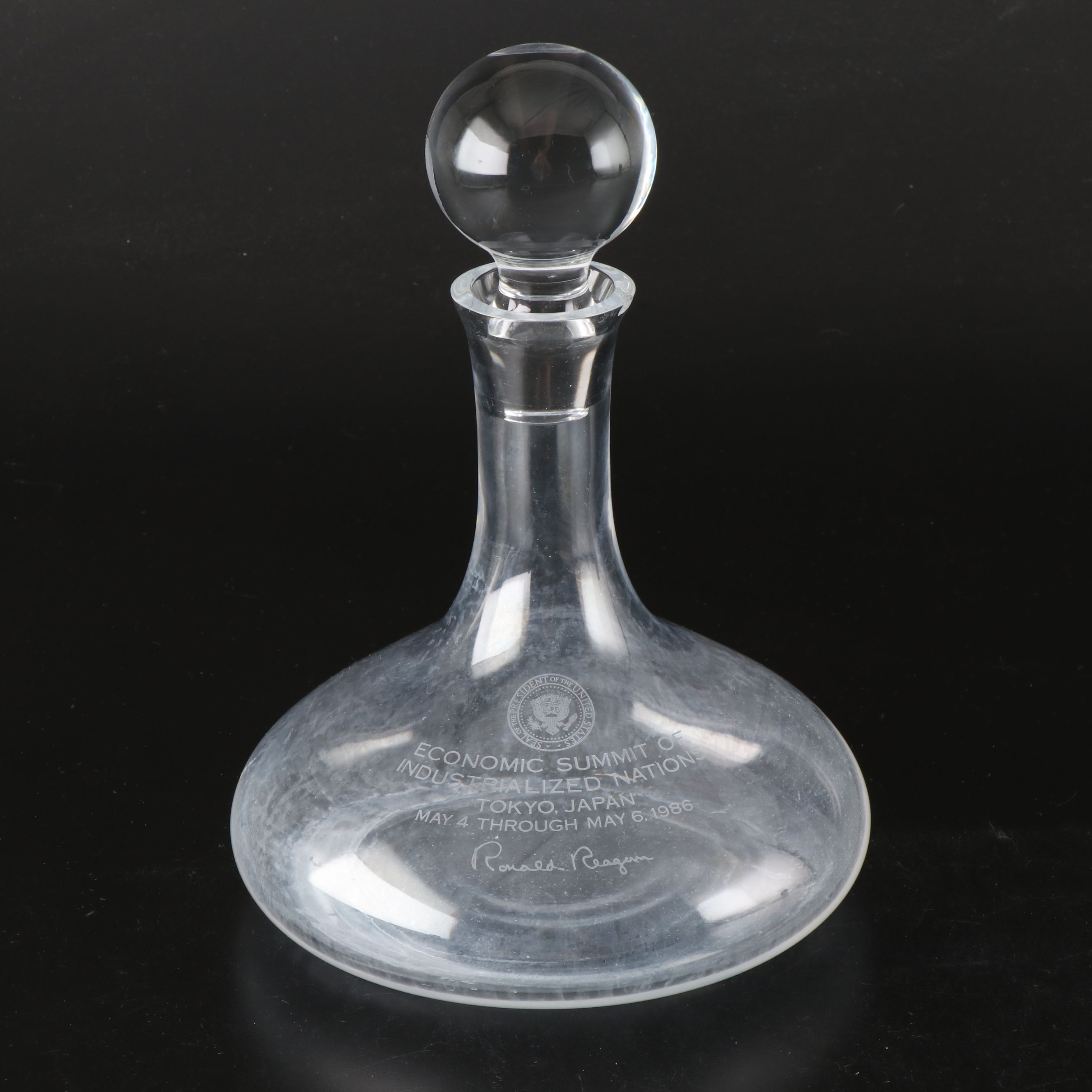 Economic Summit of Industrialized Nations Ronald Reagan Glass Decanter