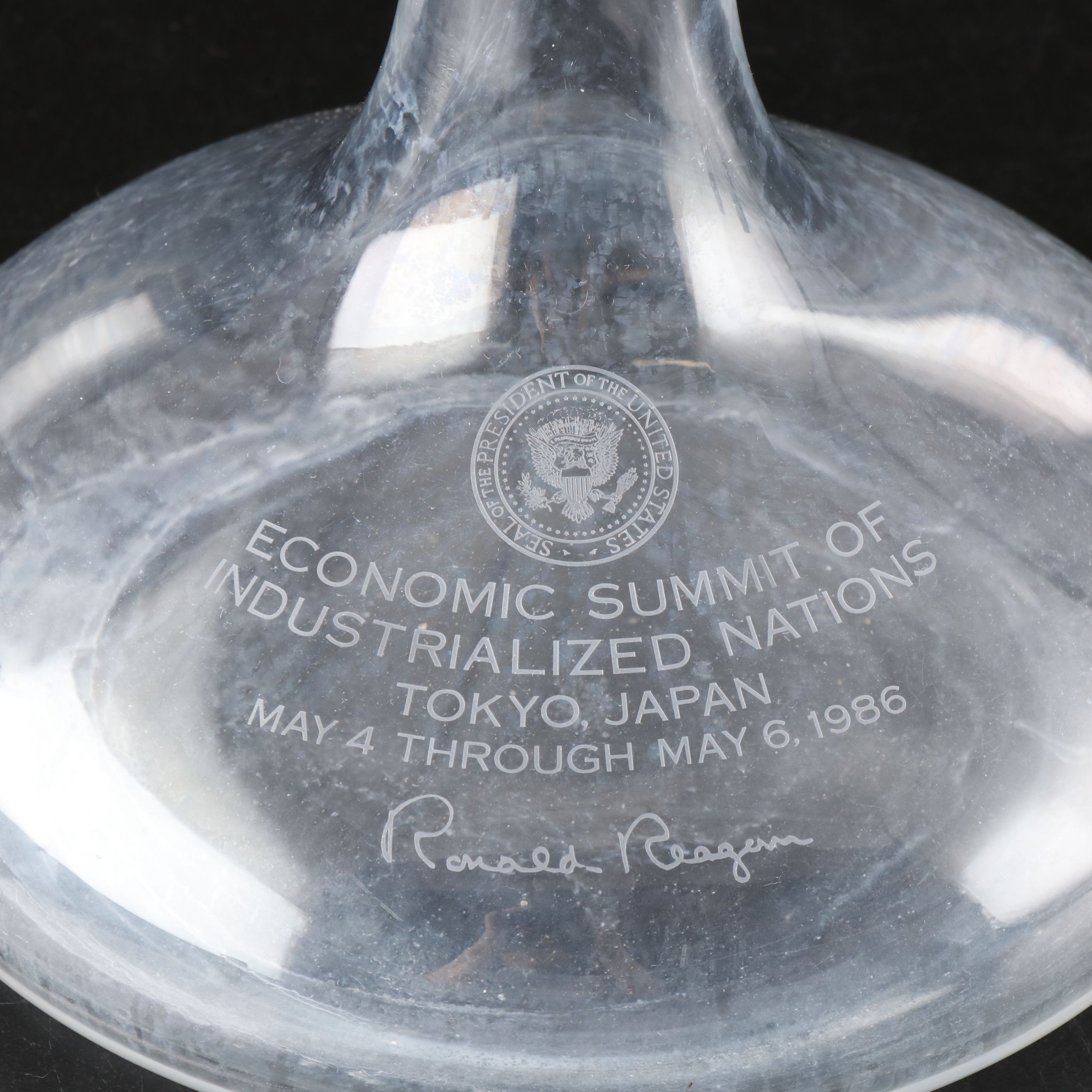 Economic Summit of Industrialized Nations Ronald Reagan Glass Decanter