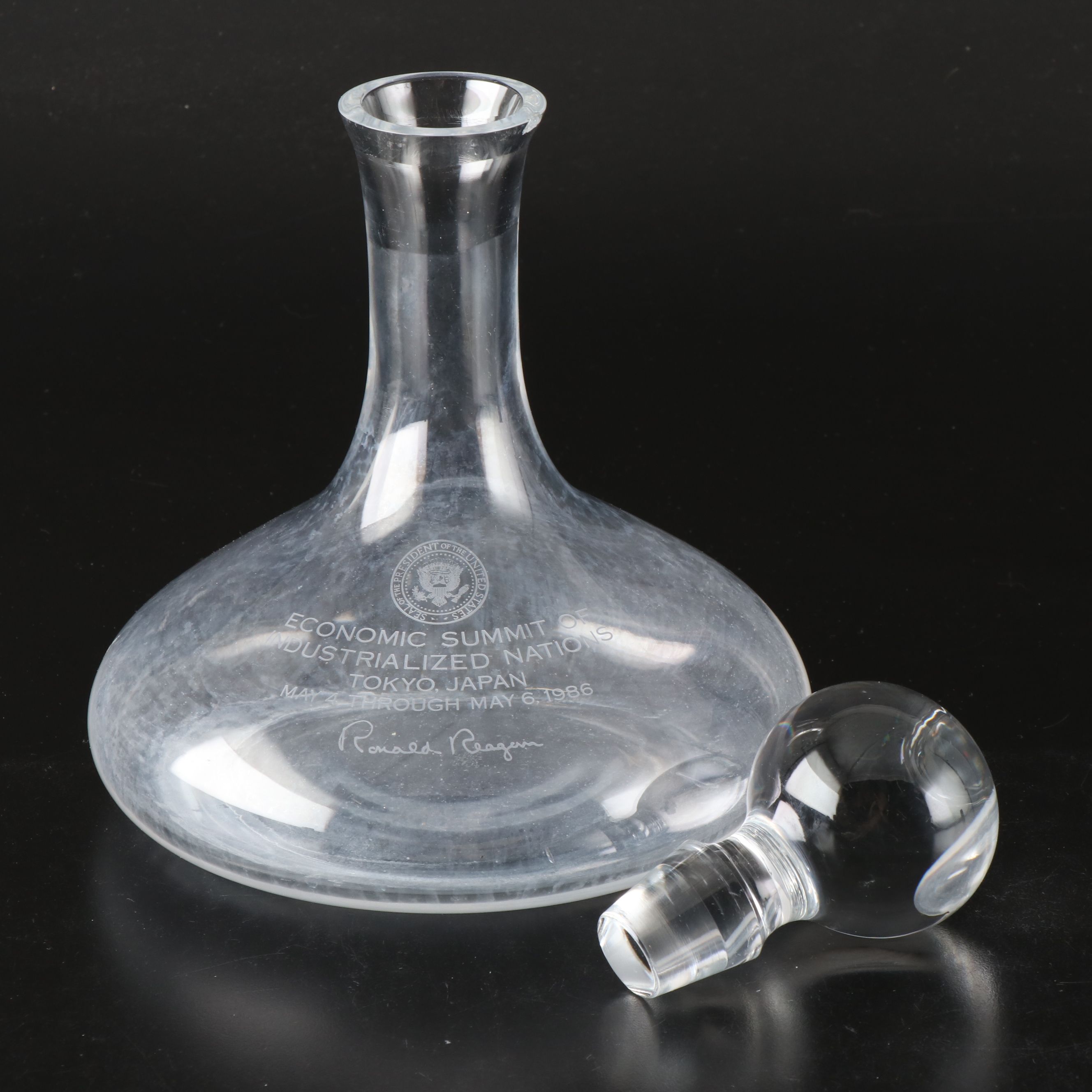 Economic Summit of Industrialized Nations Ronald Reagan Glass Decanter