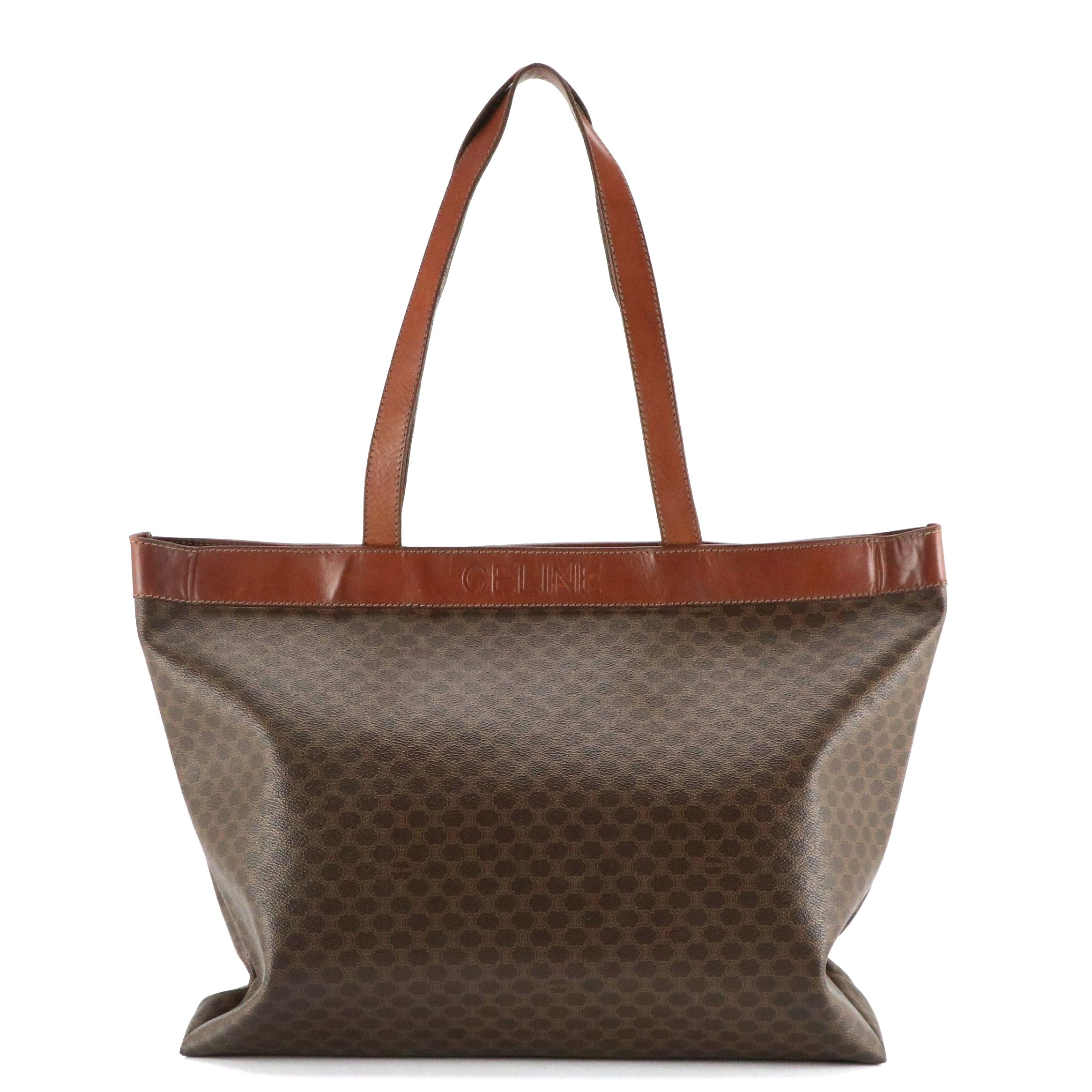 Celine Large Tote Bag in Dark Brown Macadam Canvas and Leather